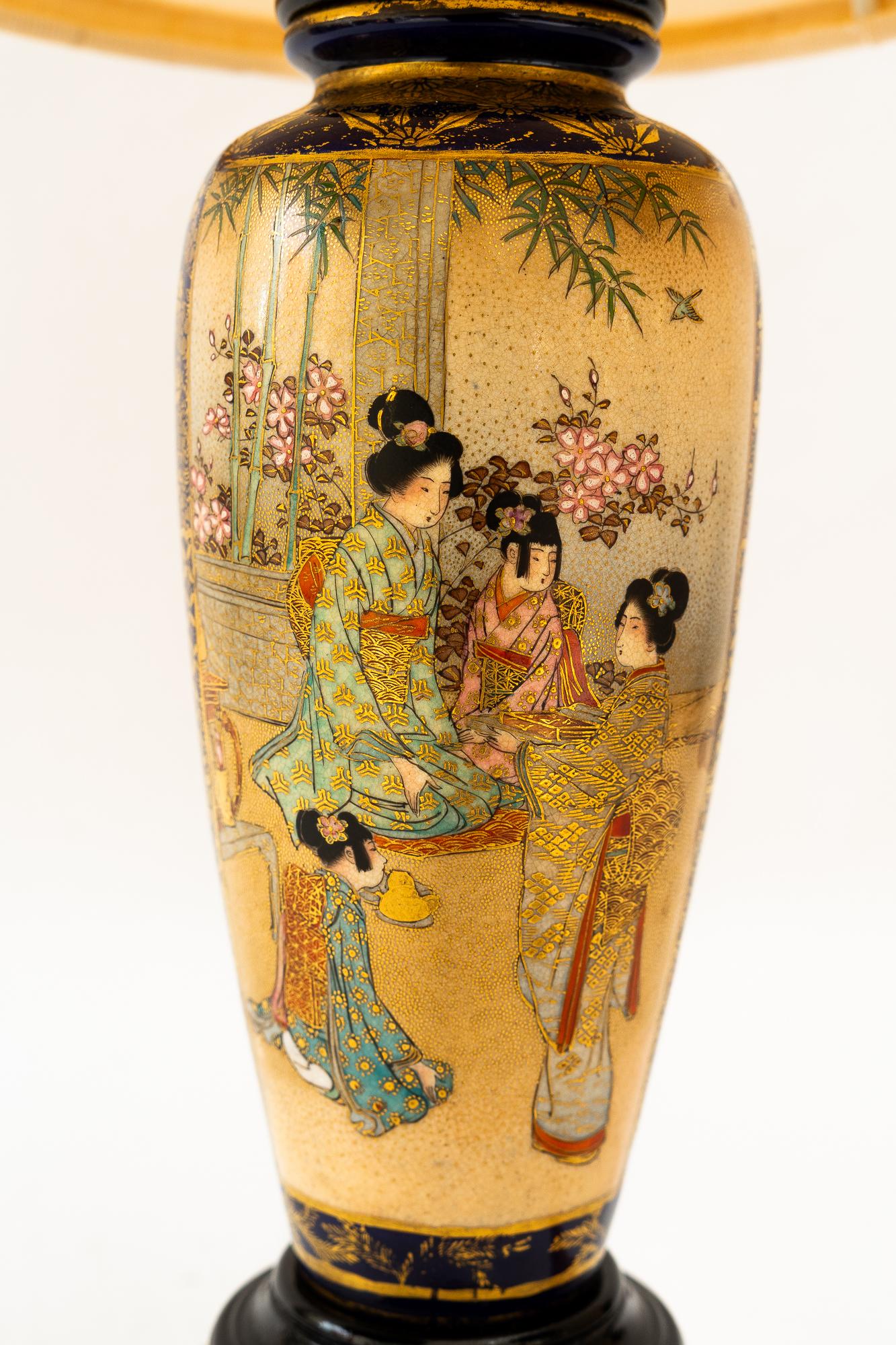 Art Deco ceramic table lamp with fabric shade vienna around 1920s For Sale 2