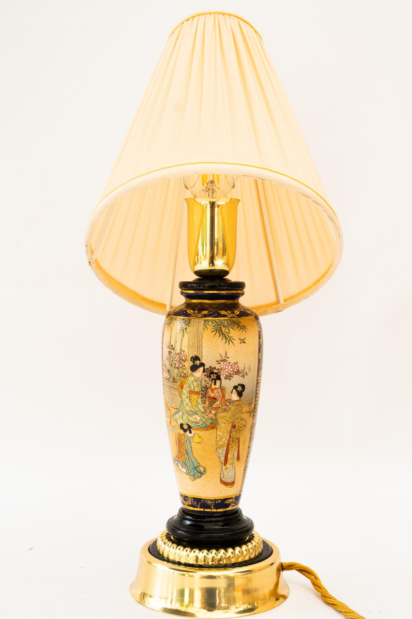 Art Deco ceramic table lamp with fabric shade vienna around 1920s For Sale 3