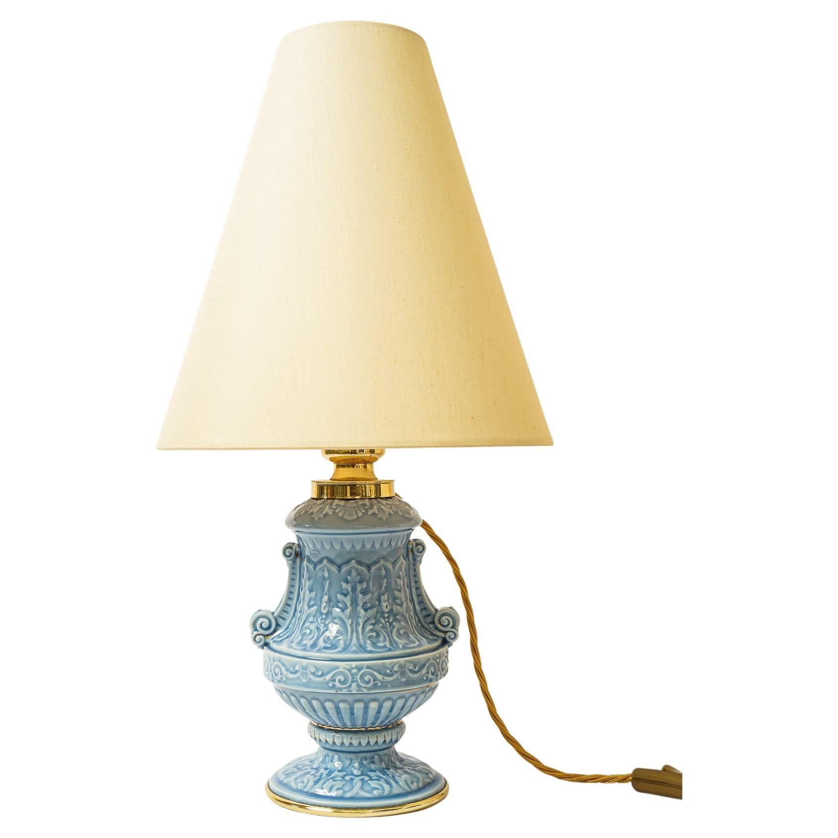 Art Deco Ceramic Table Lamp with Fabric Shade Vienna, circa 1930s