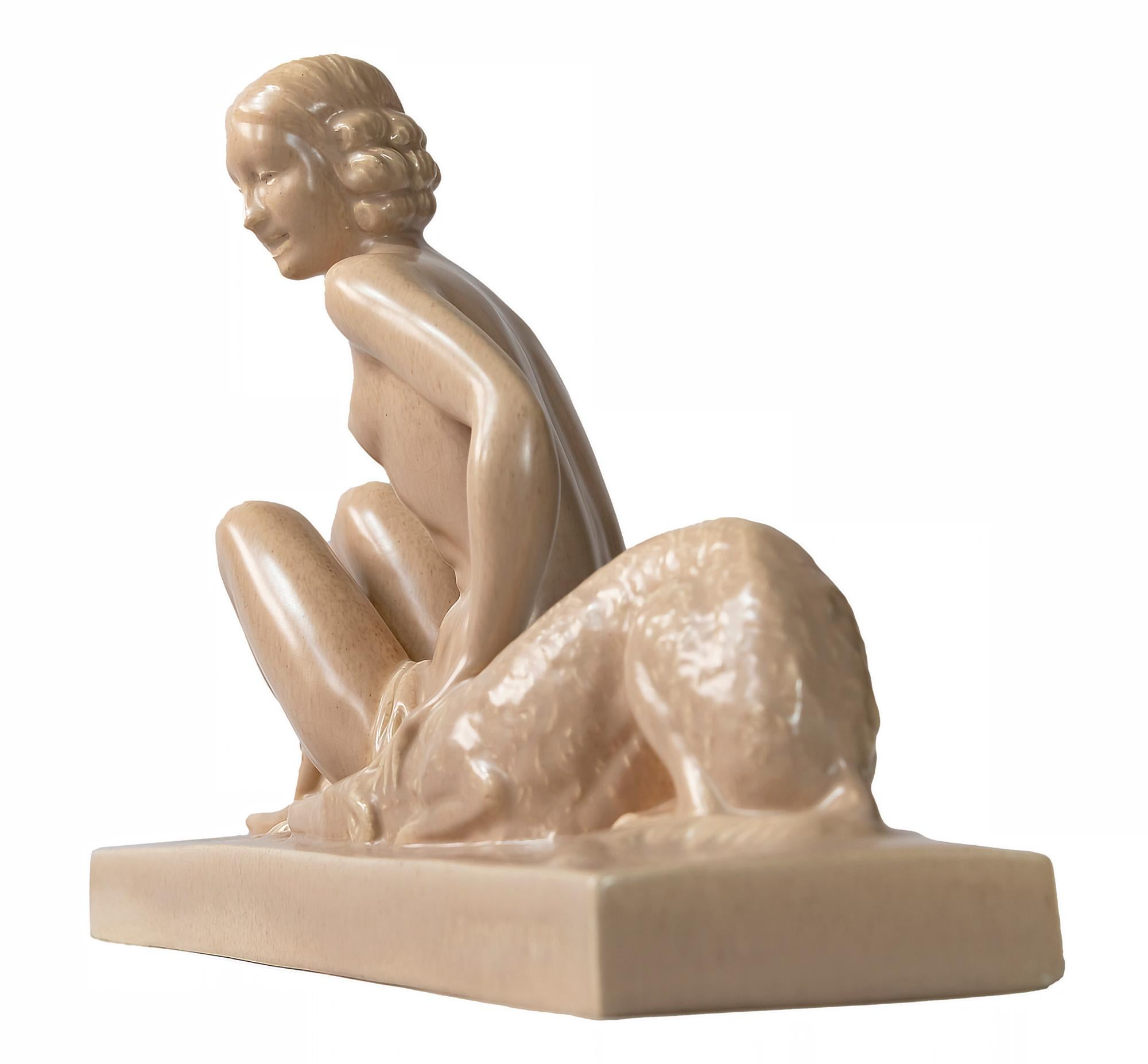 French Art Deco Ceramic Table Sculpture by Lemanceau