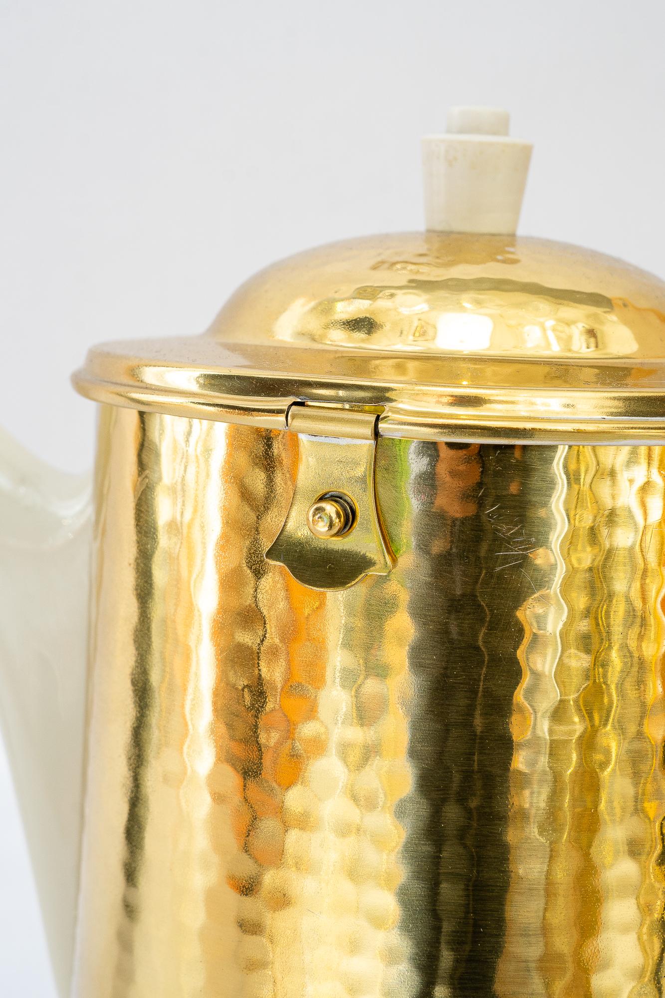 Art Deco ceramic thermos with brass cover coffee can germany around 1920s For Sale 1