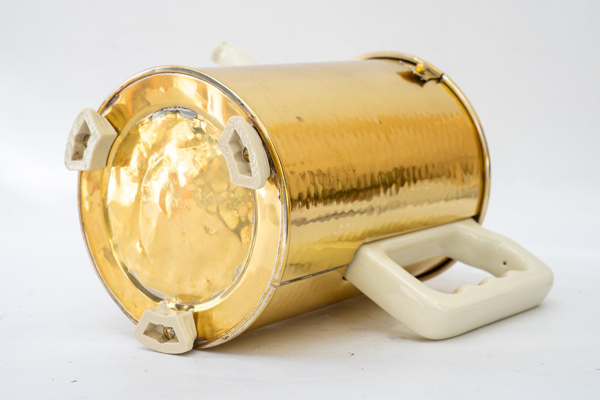 Art Deco ceramic thermos with brass cover coffee can germany around 1920s For Sale 3