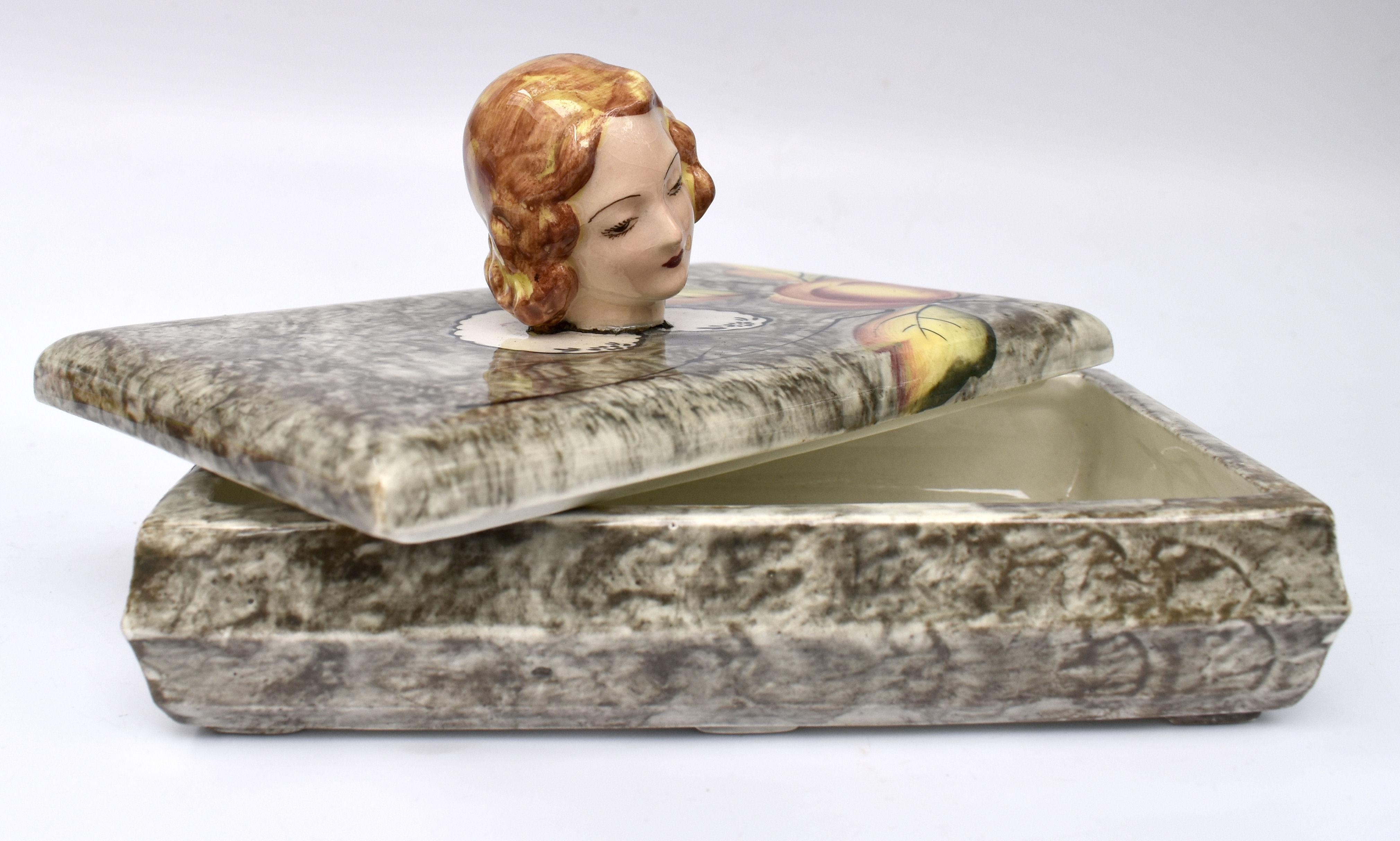 English Art Deco Ceramic Trinket Box by Goldscheider, c1930