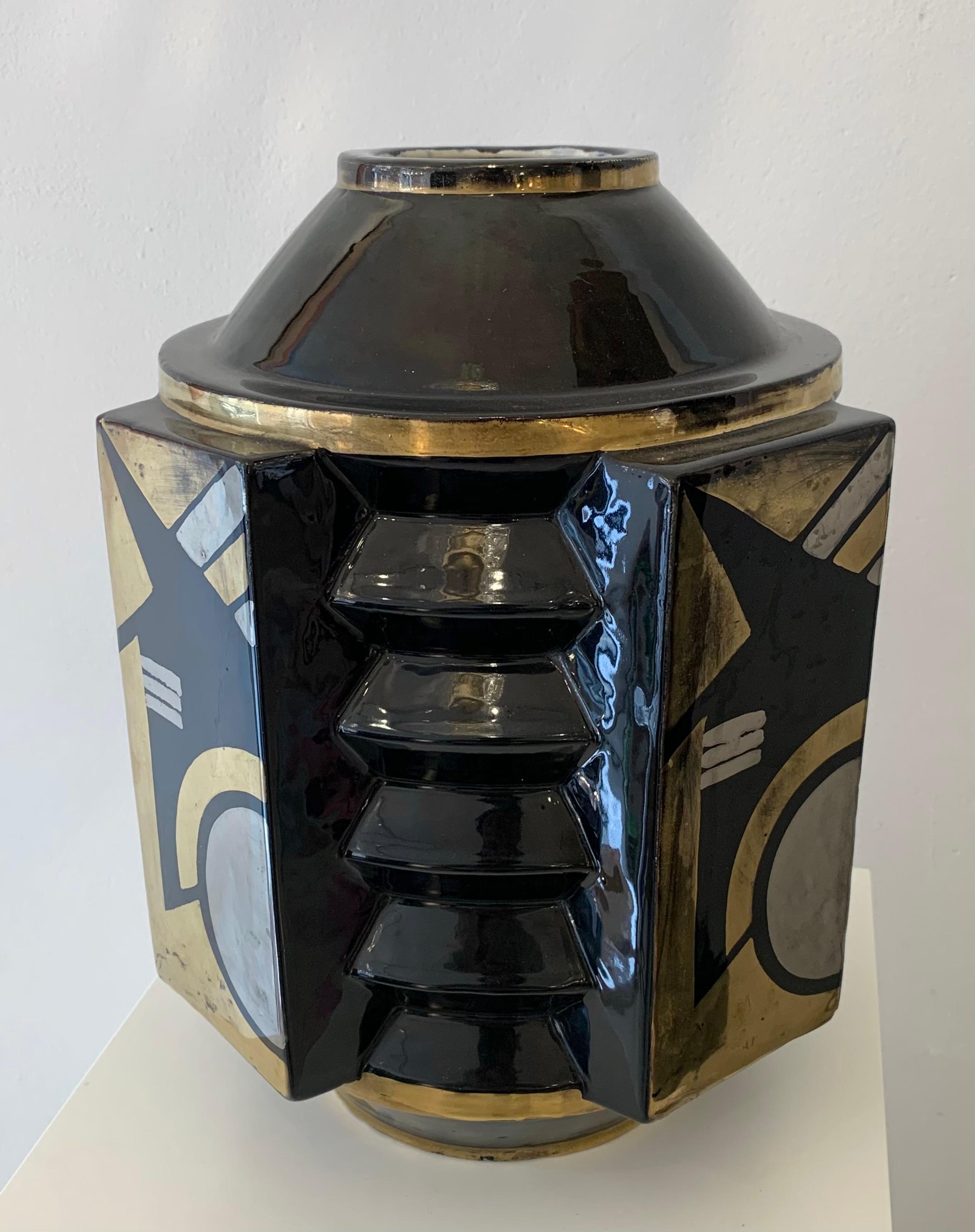 French Art Deco Ceramic Vase Attributed to Robert Lallemant, France, 1940s For Sale