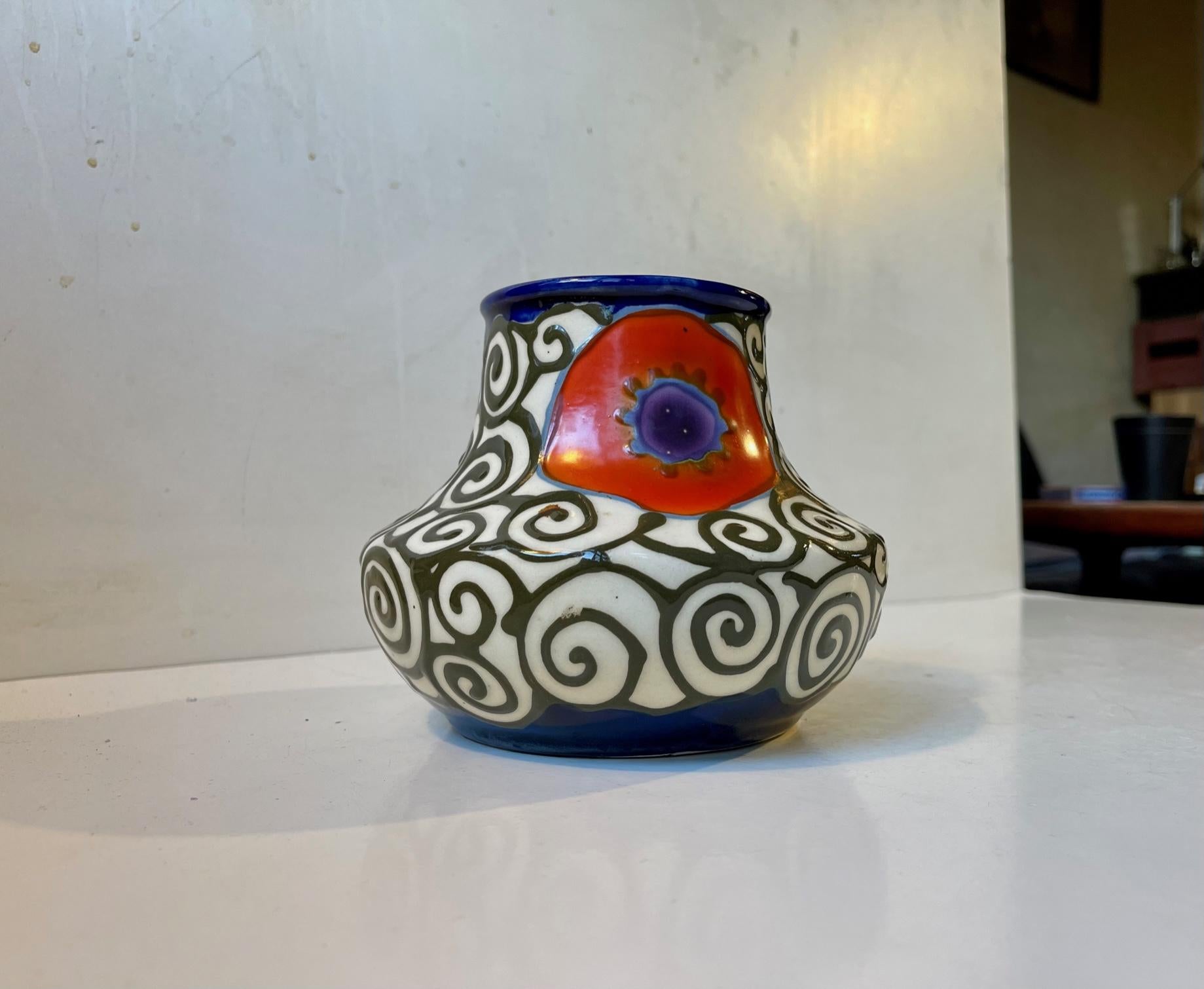 Hand-Painted Art Deco Ceramic Vase by Ditmar Urbach, 1930s