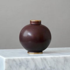 Art Deco Ceramic Vase by Gunnar Nylund. Rorstrand, Sweden, 1930s. Brown Gold.