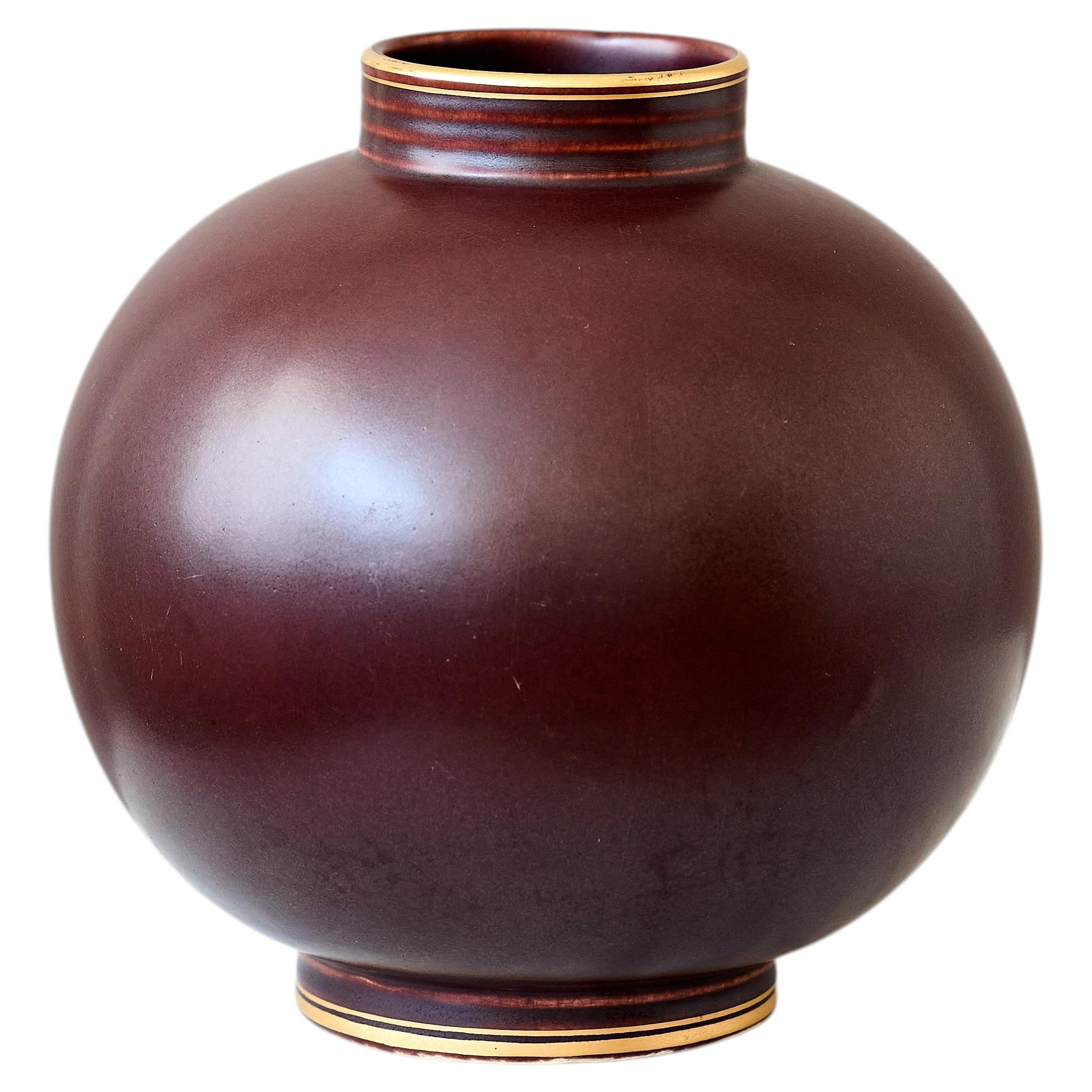 Art Deco Ceramic Vase by Gunnar Nylund. Rorstrand, Sweden, 1930s. Brown Gold.