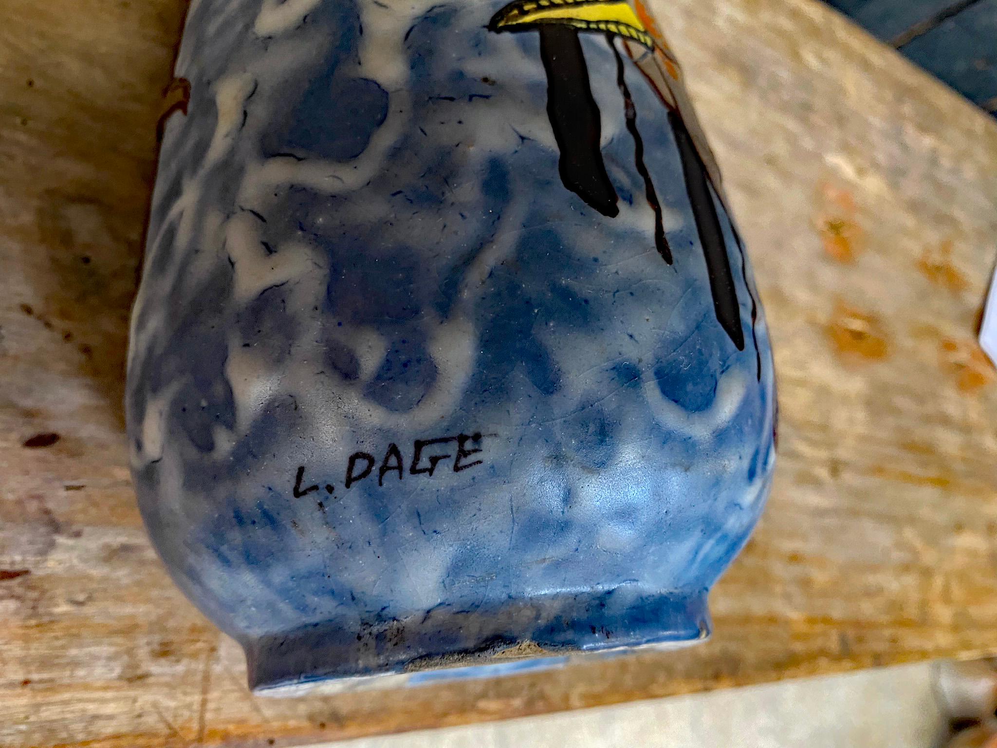 Milieu du XXe siècle Vase en céramique Art Déco par Louis Dage, monture par Eugène Val, signé et daté 34 en vente
