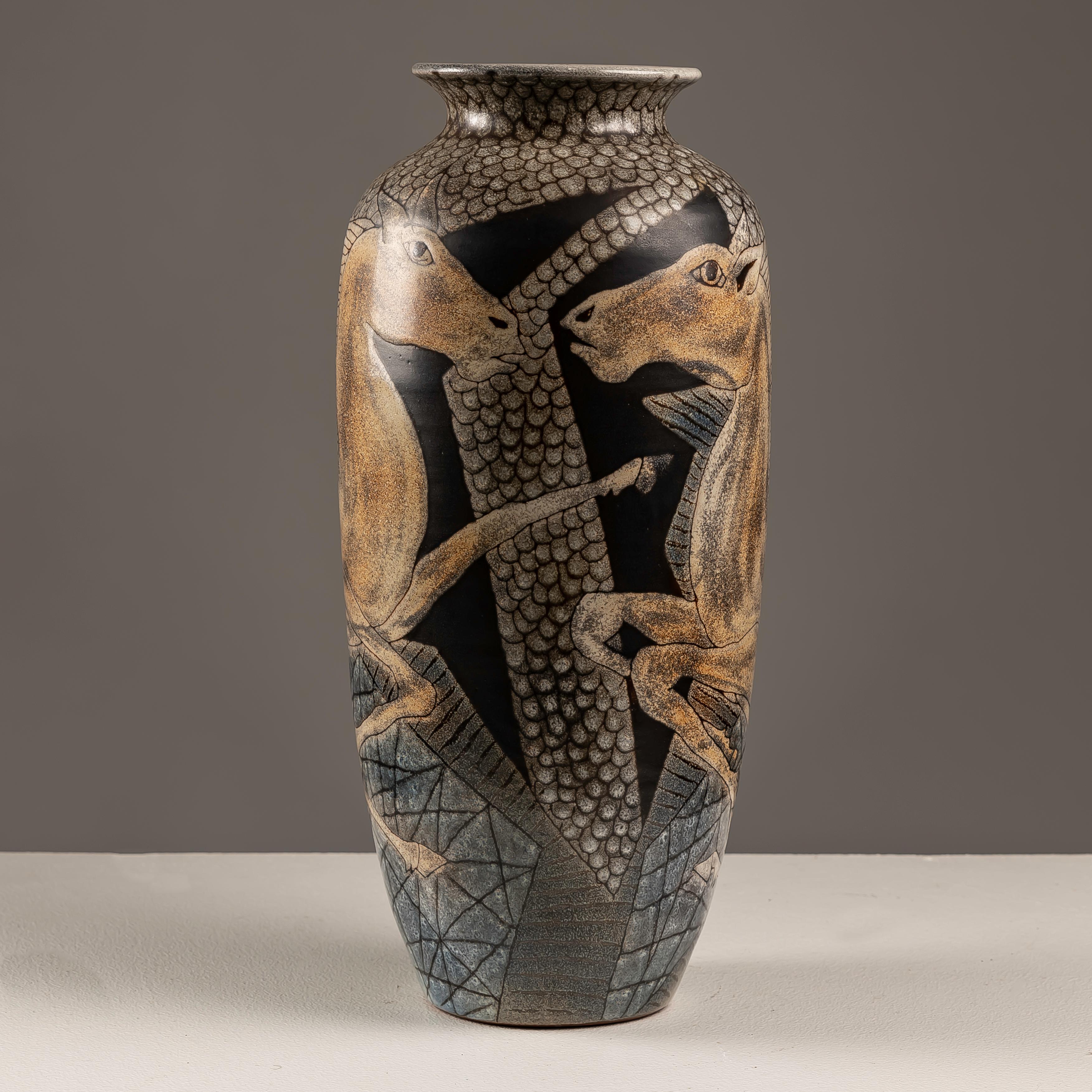 Glazed Art Deco Ceramic vase by Manuel Millet 1988 For Sale