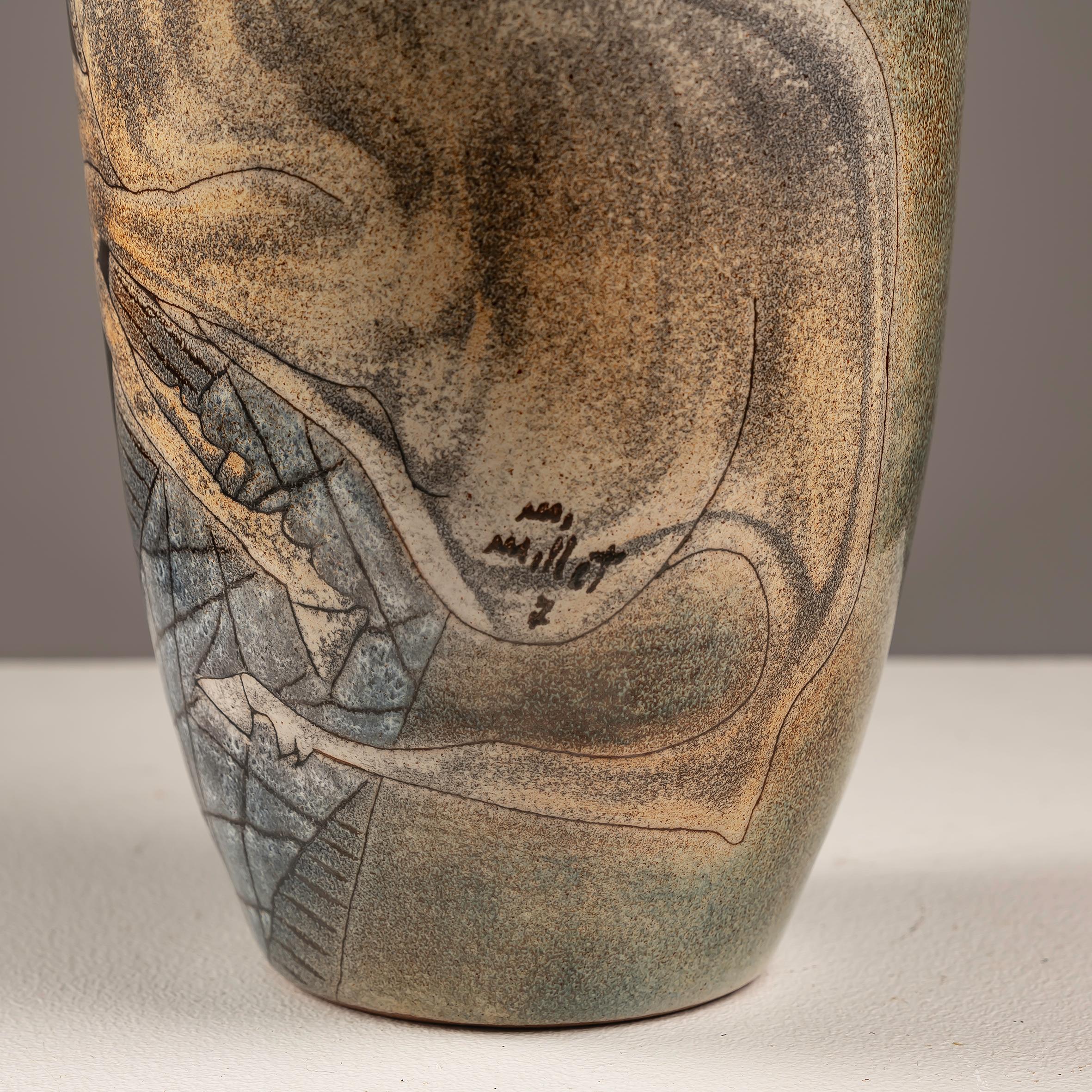 Art Deco Ceramic vase by Manuel Millet 1988 In Fair Condition For Sale In BARCELONA, ES