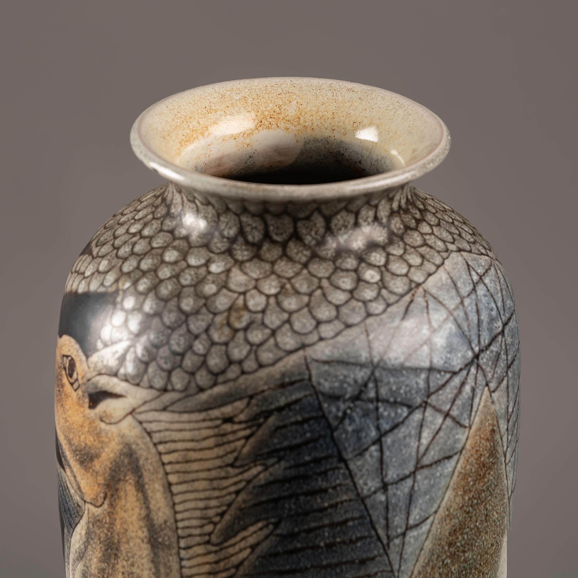 Late 20th Century Art Deco Ceramic vase by Manuel Millet 1988 For Sale