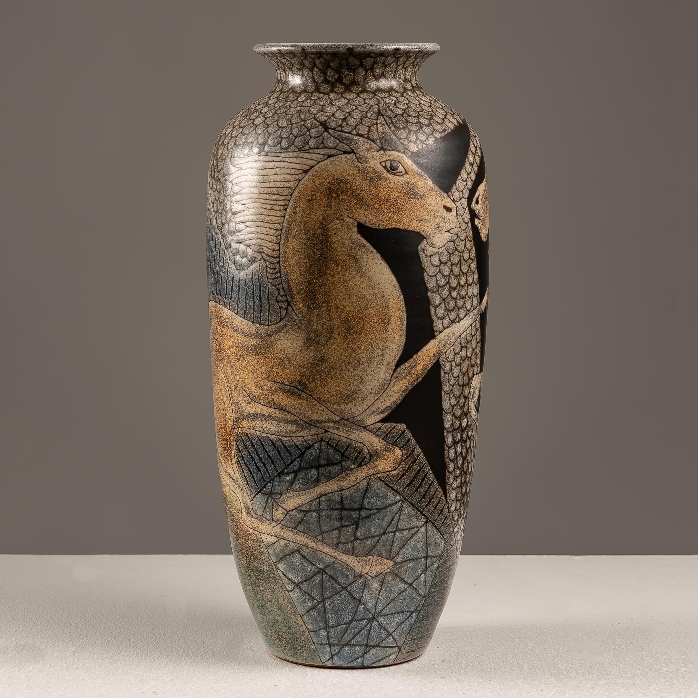 Art Deco Ceramic vase by Manuel Millet 1988 For Sale 1