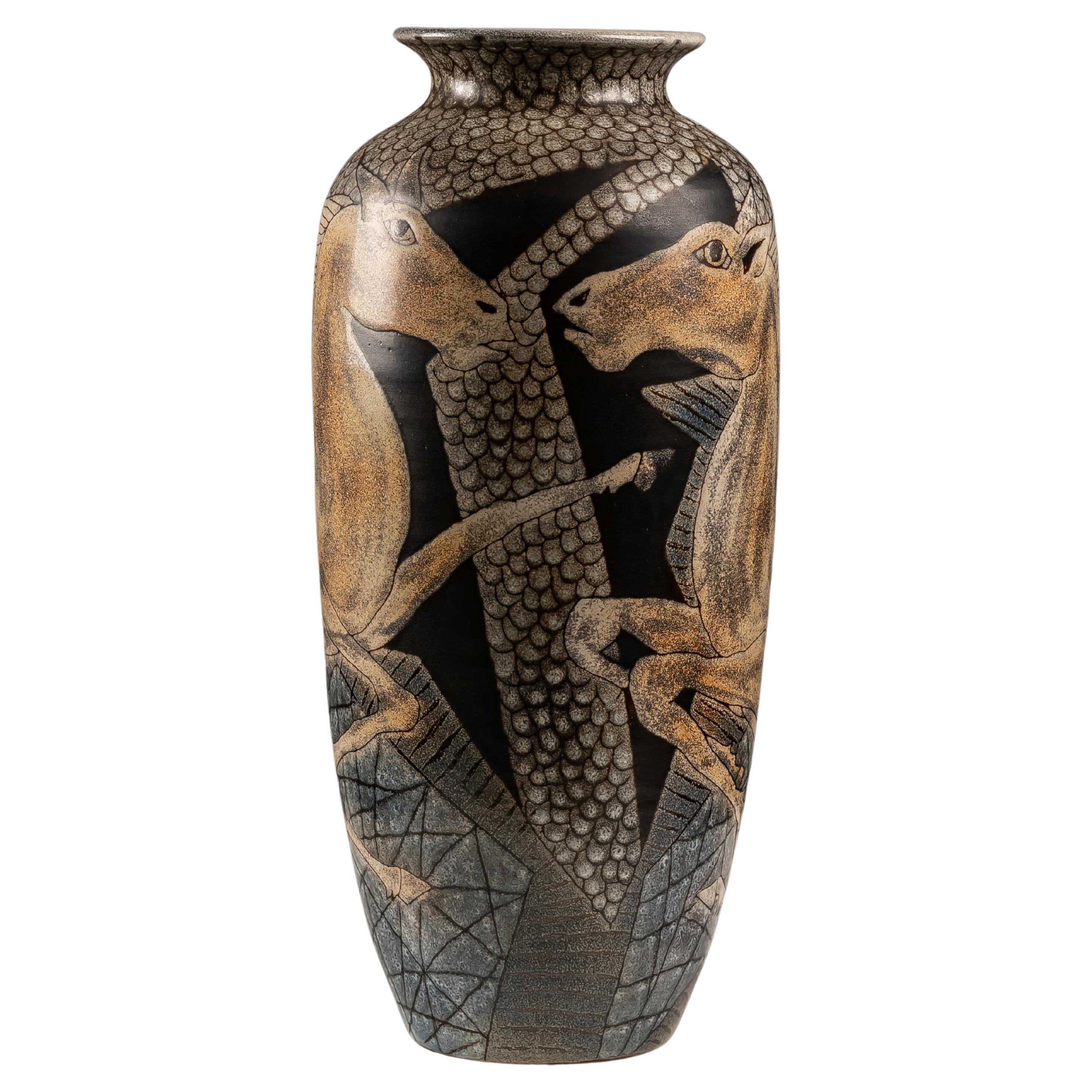 Art Deco Ceramic vase by Manuel Millet 1988 For Sale