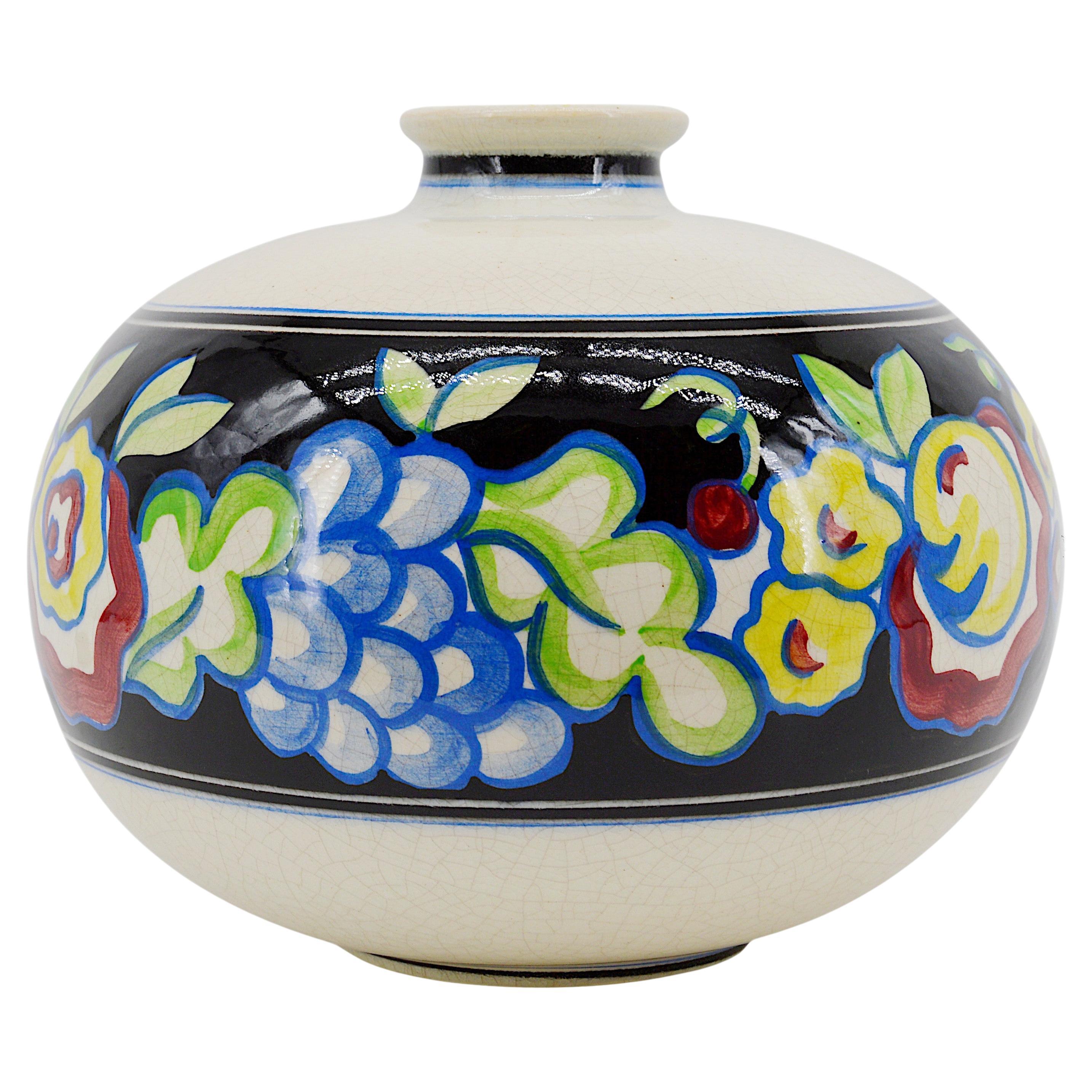 Vaso in ceramica Art Déco di Sainte Radegonde, Francia, smalto craquelé, 1920