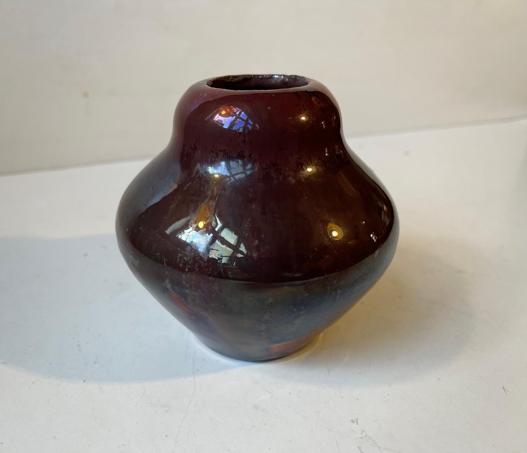 Danish Art Deco Ceramic Vase in Copper Glaze by Soren Kongstrand, 1930s For Sale