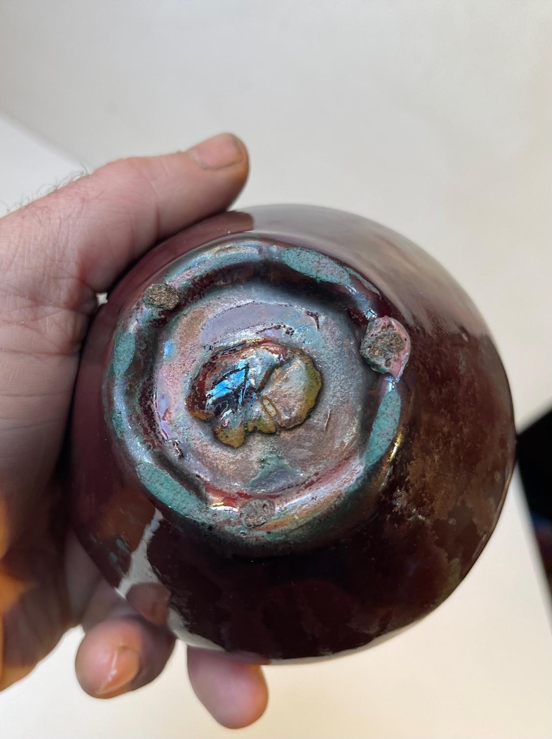 Vernissé Vase en céramique Art Déco à glaçure cuivrée de Soren Kongstrand, années 1930 en vente