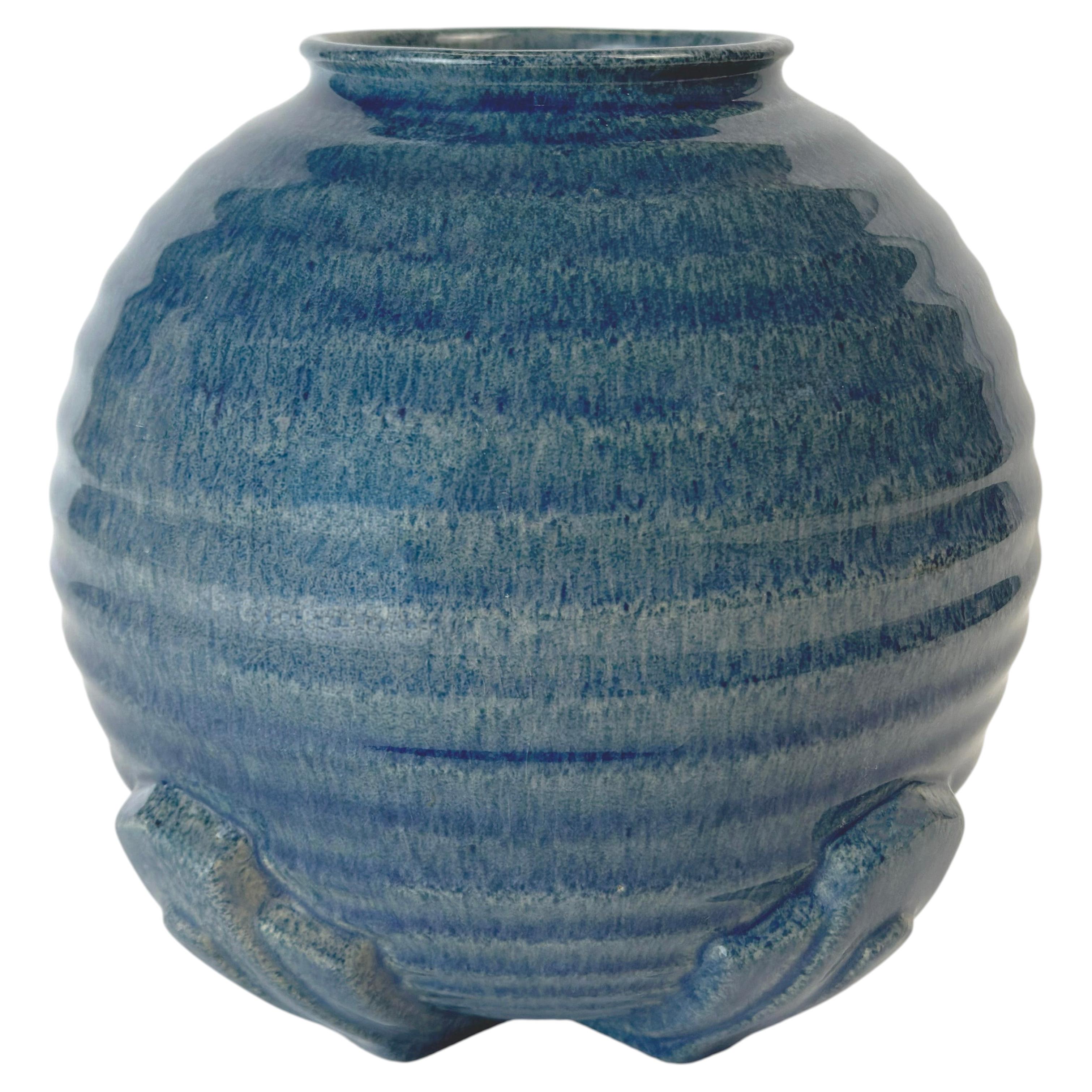 Jarrón de cerámica Art Déco, forma de colmena azul índigo, Inglaterra, años 30