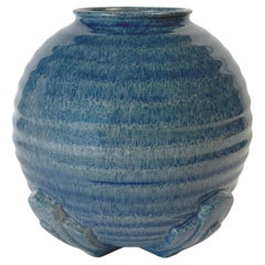 Art Deco Ceramic Vase, Indigo Blue Beehive Form, England, 1930s