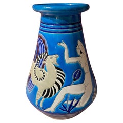 Art Deco Ceramic Vase with Bathing Nudes by Primavera  Longwy 1925 France
