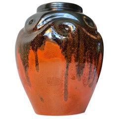Art Deco Ceramic Vase with Black & Orange Glaze by Harald Ostergren, Ekeby 1930s
