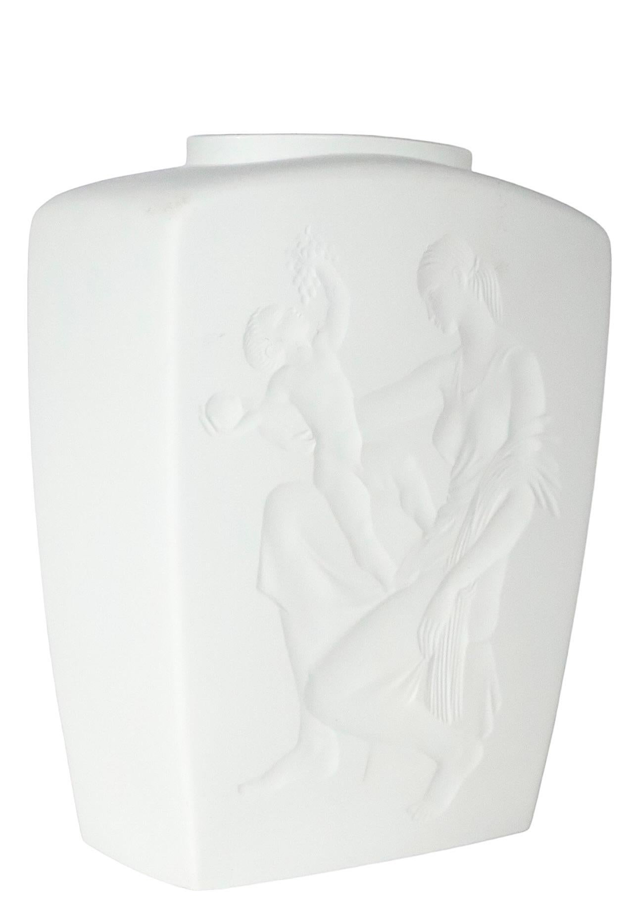 American Art Deco Ceramic Vase with Classical Mother and Child Scene att. to Rosenthal  For Sale