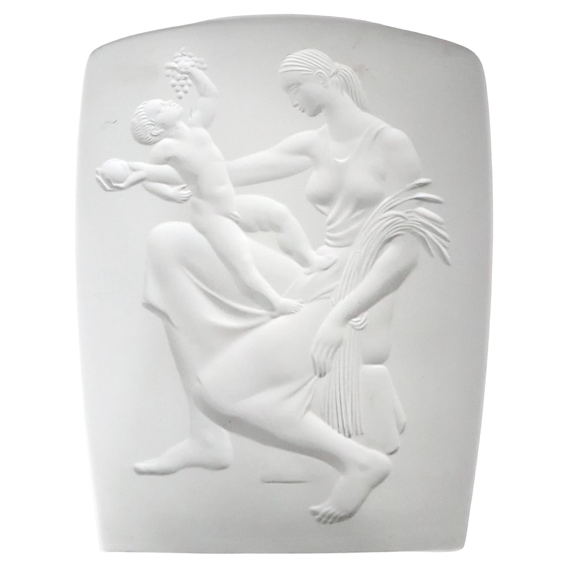 Vase Art Déco en céramique avec scène classique de la mère et du Child att. à Rosenthal 
