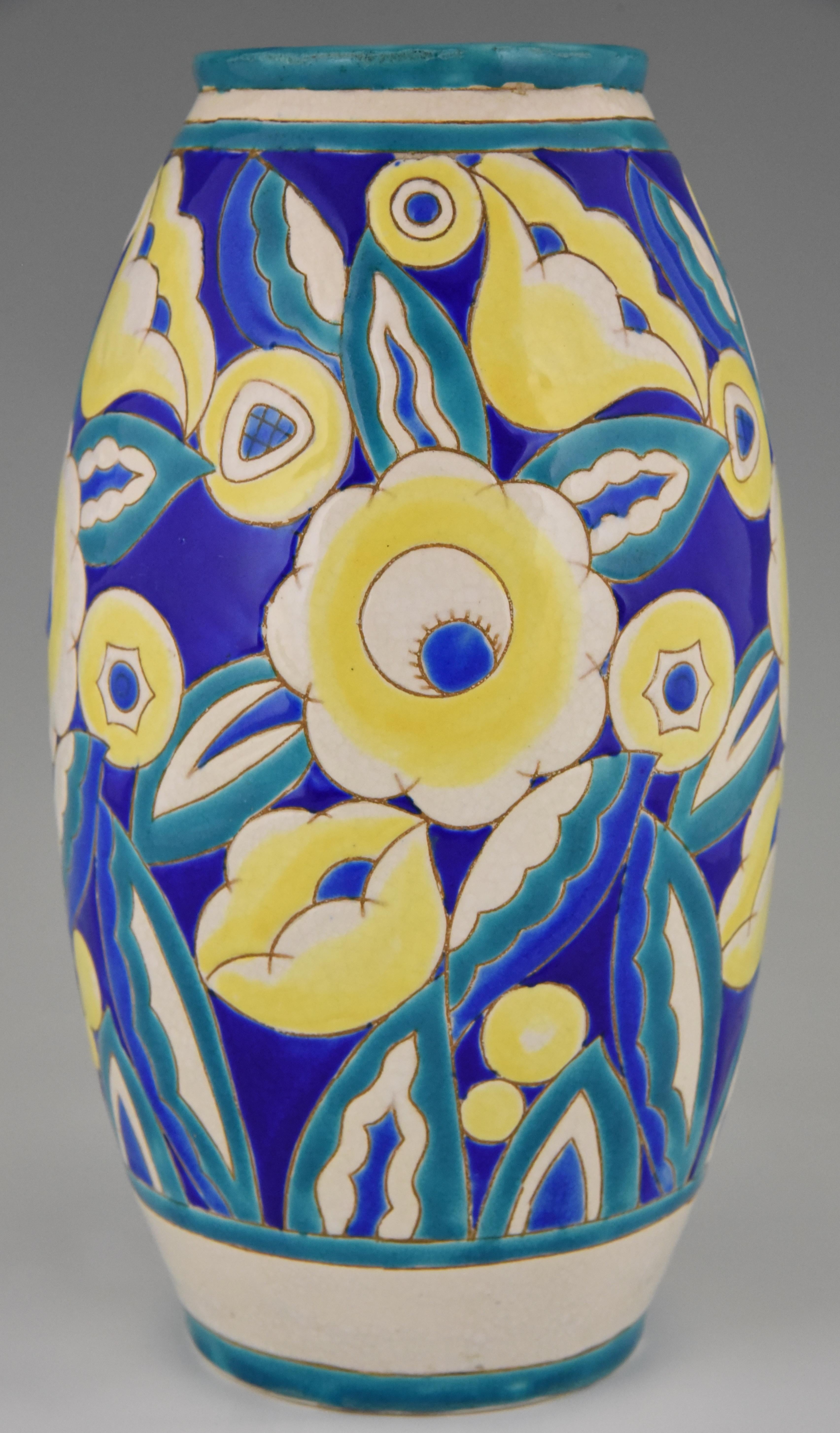 Art Deco Ceramic Vase with Flowers Keramis, Belgium, 1932 In Good Condition In Antwerp, BE