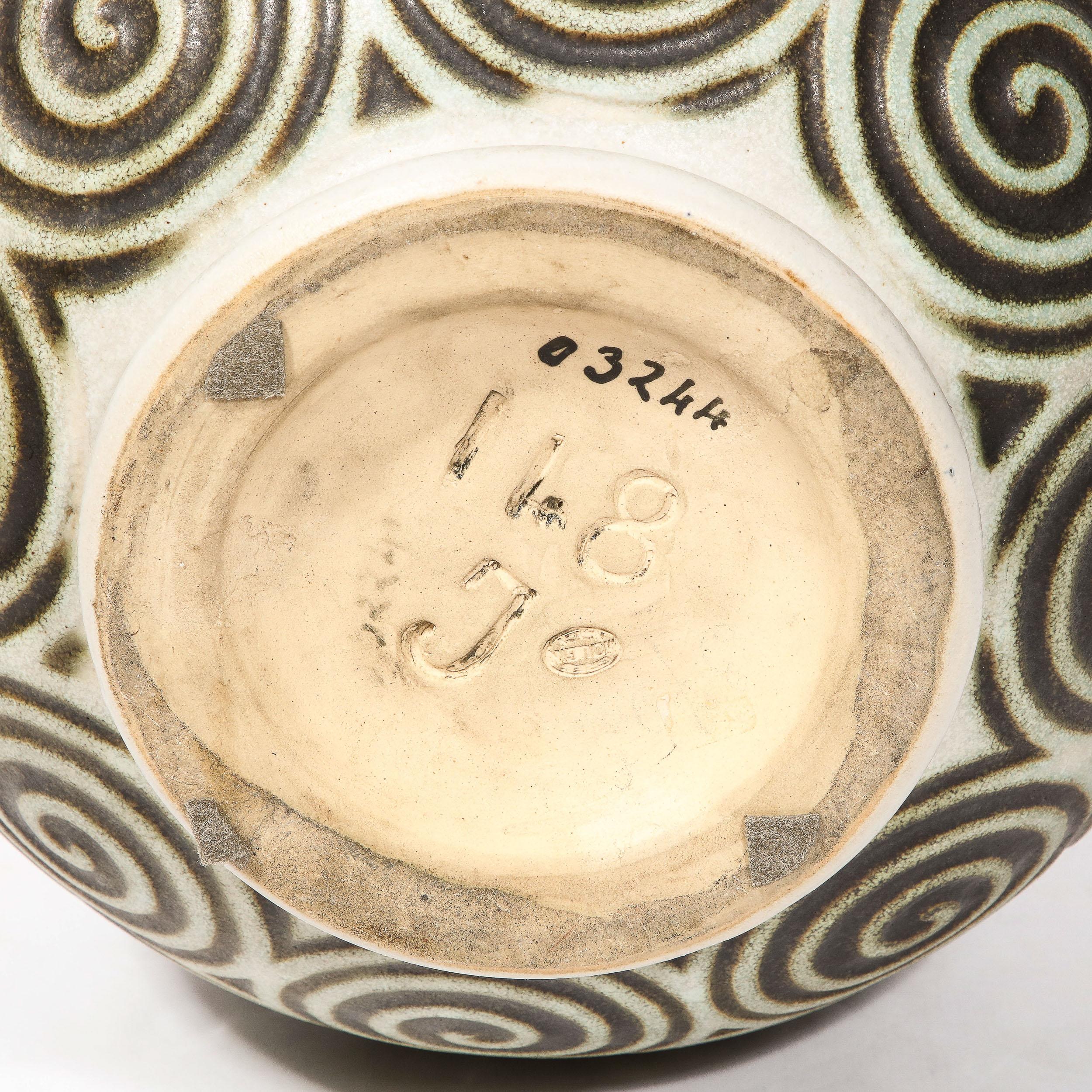 Art Deco Ceramic Vase with Geometric Spirals in Relief By Joseph Mougin Nancy 6