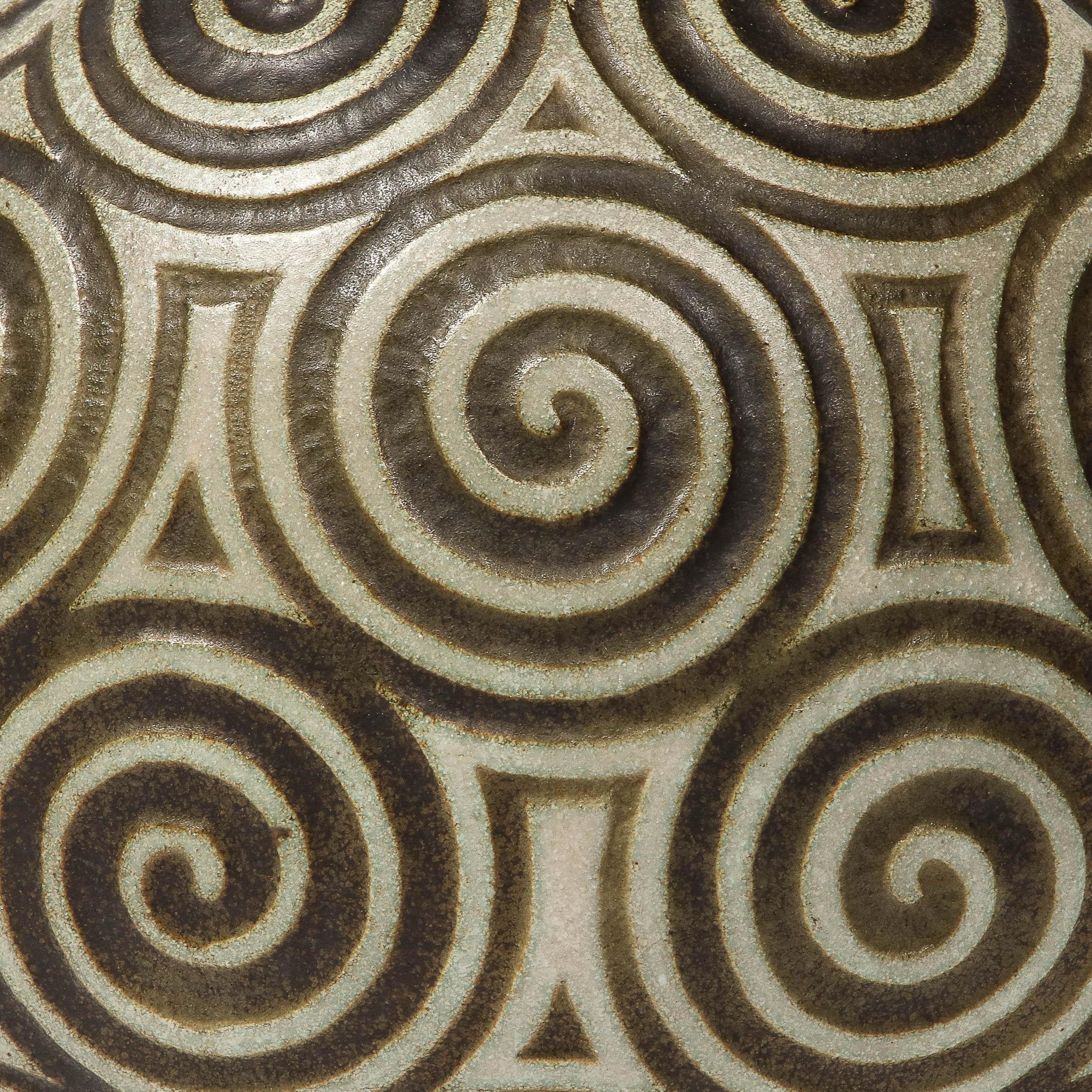 Art Deco Ceramic Vase with Geometric Spirals in Relief By Joseph Mougin Nancy 10