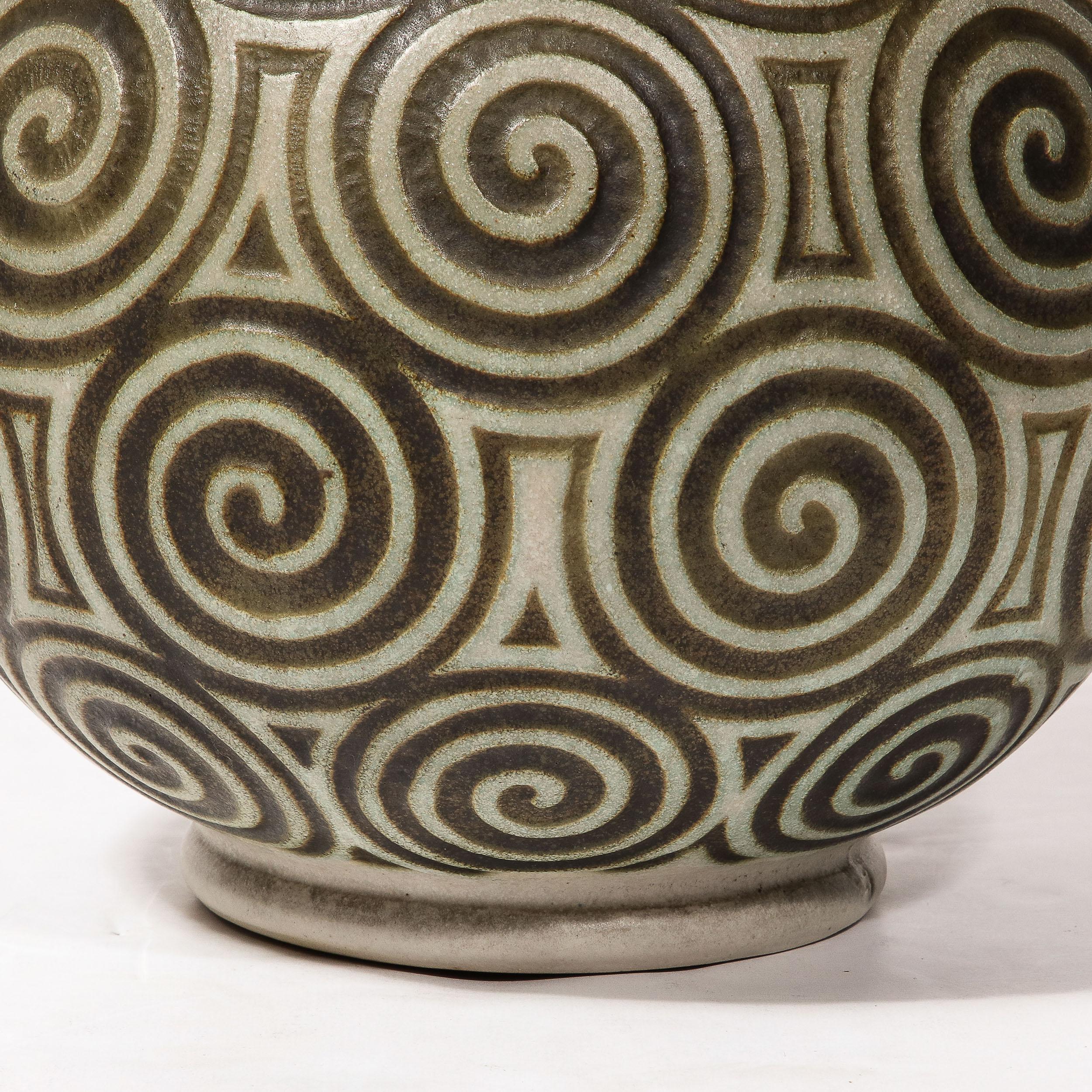 Art Deco Ceramic Vase with Geometric Spirals in Relief By Joseph Mougin Nancy 11