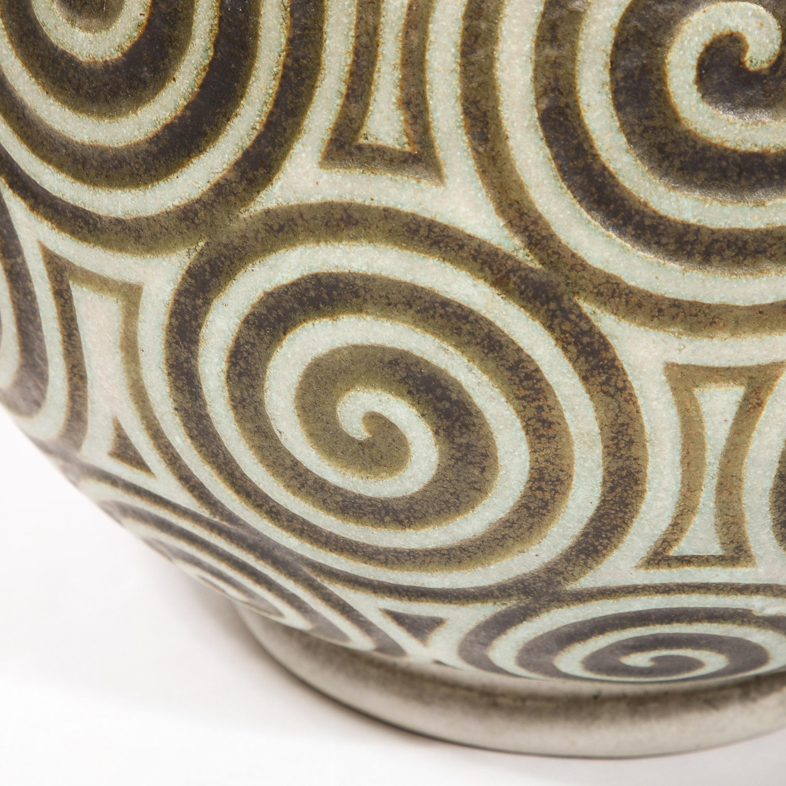 Art Deco Ceramic Vase with Geometric Spirals in Relief By Joseph Mougin Nancy 2