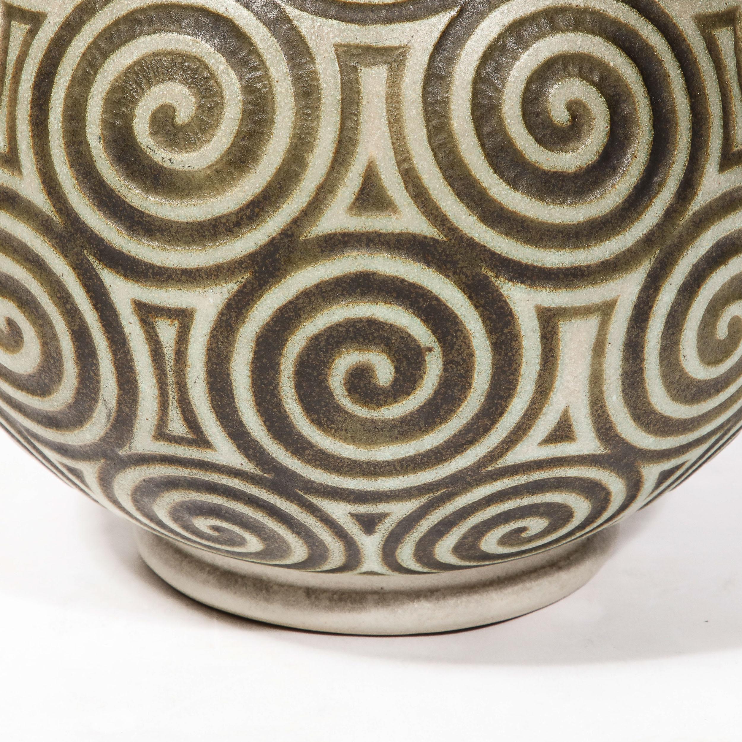 Art Deco Ceramic Vase with Geometric Spirals in Relief By Joseph Mougin Nancy 4