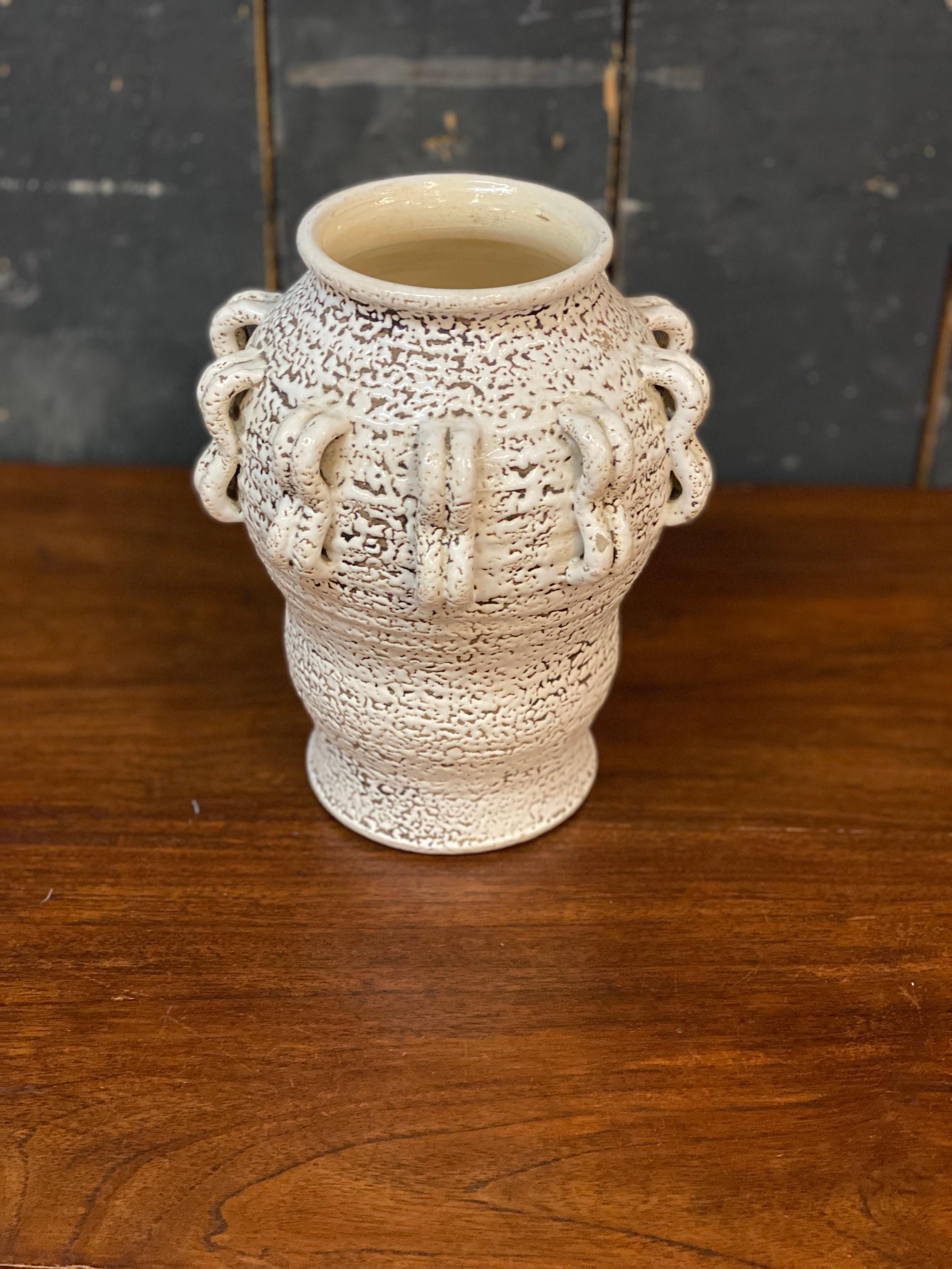 Art deco ceramic vase with grainy decoration, in the style of Primavera, circa 1930