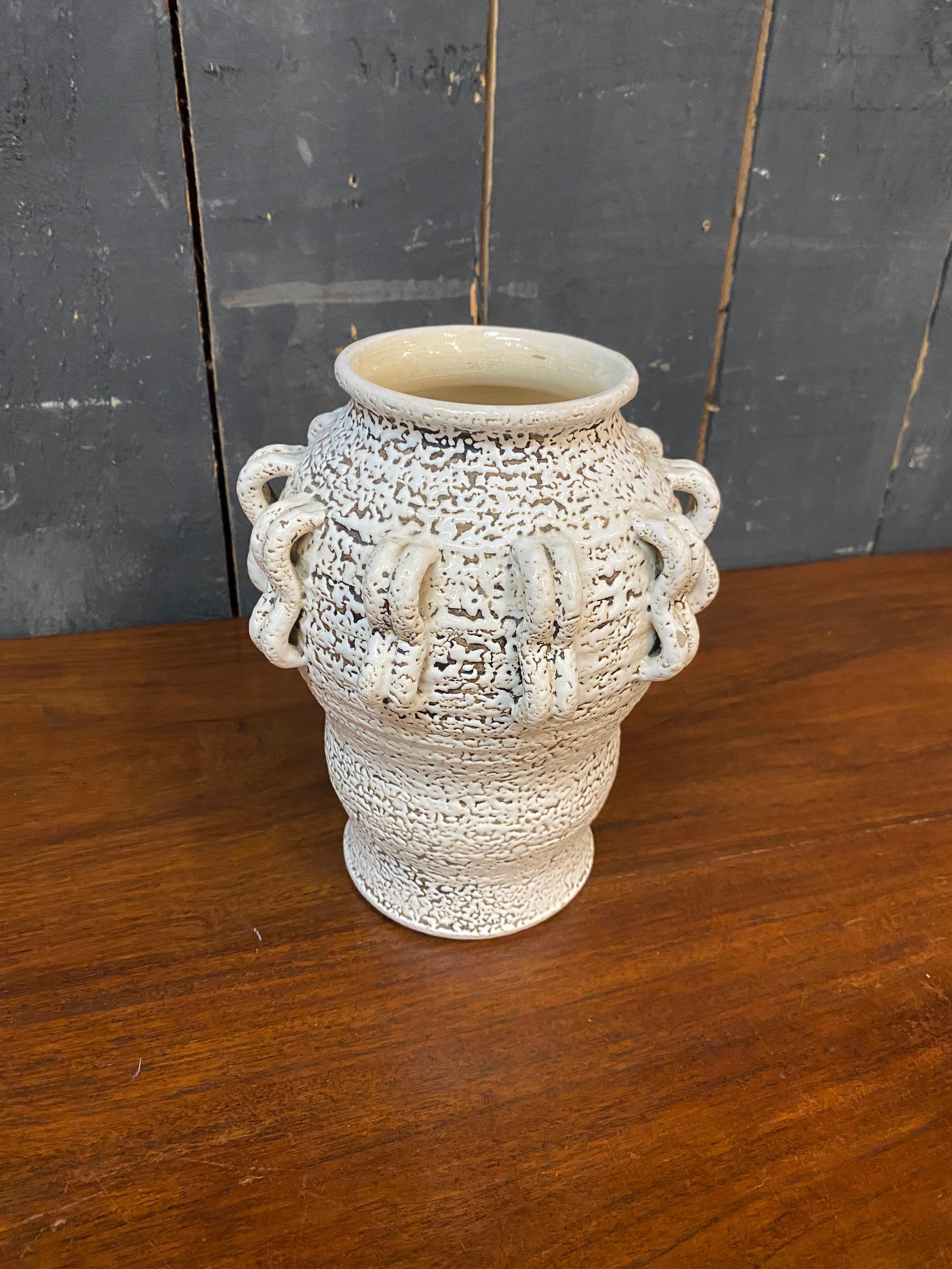 Ceramic Art deco ceramic vase with grainy decoration, in the style of Primavera, 1930 For Sale