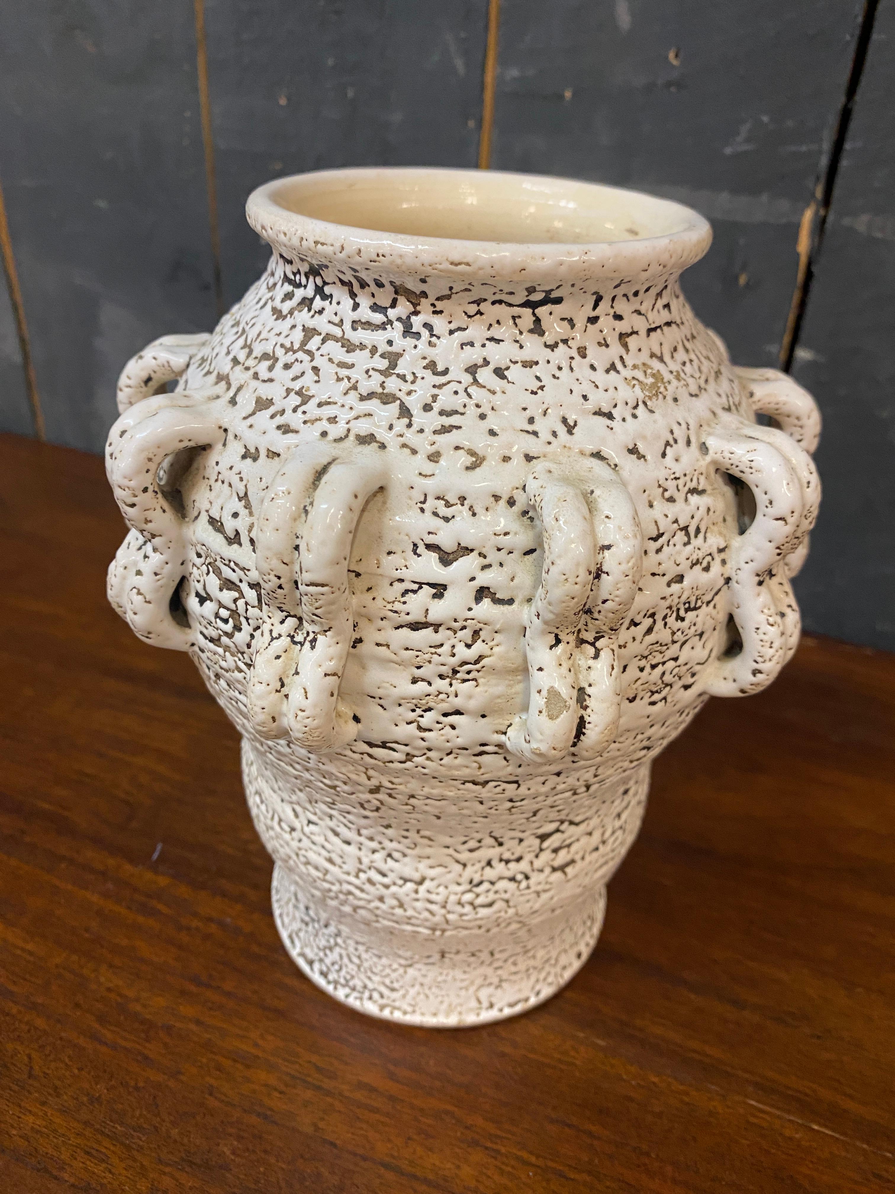 Art deco ceramic vase with grainy decoration, in the style of Primavera, 1930 For Sale 1