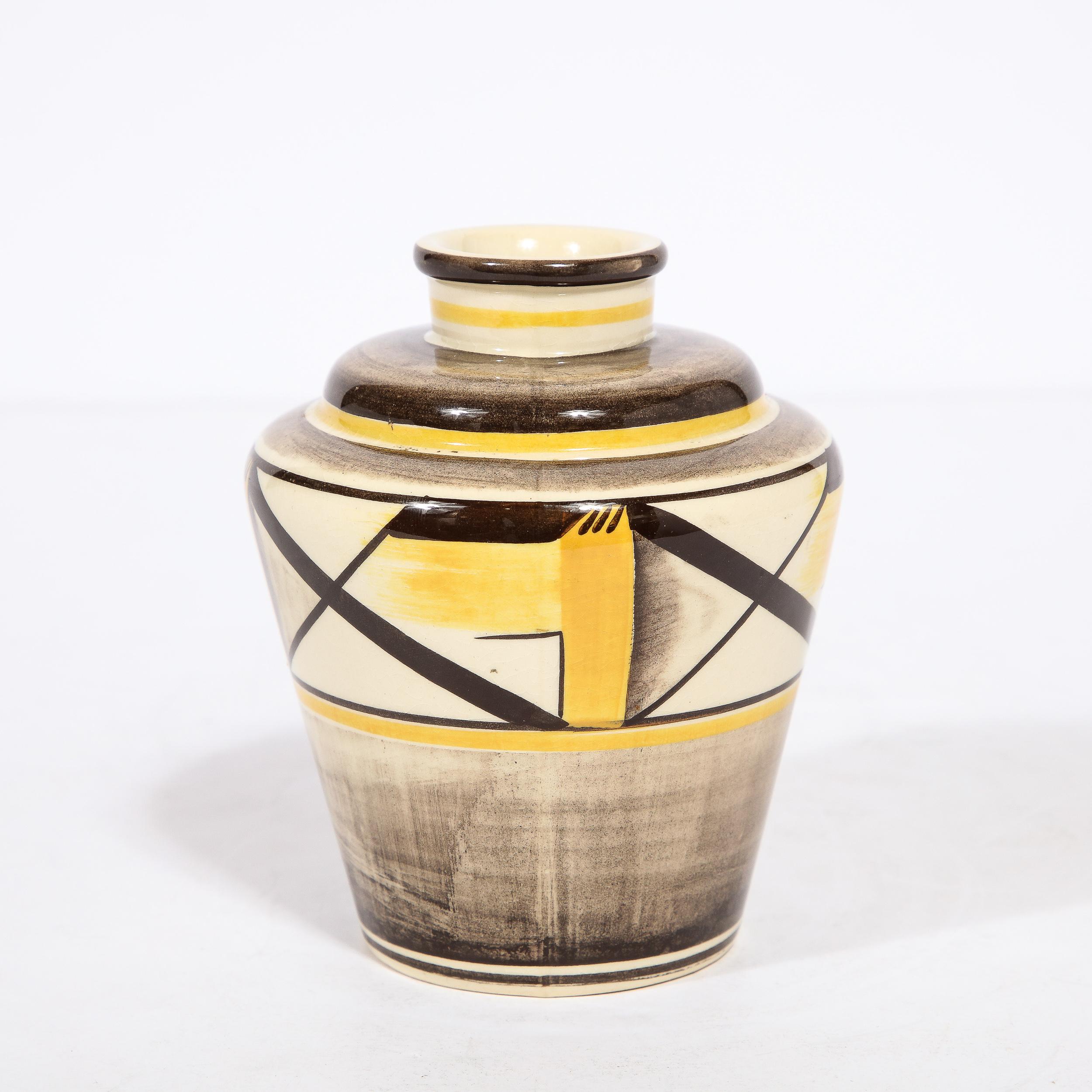 Art Deco Ceramic Vase with Hand-Painted Detailing by Arthur Percy for Gefle In Excellent Condition For Sale In New York, NY