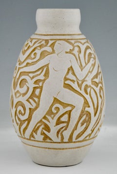 Art Deco Ceramic Vase with Nudes by Mougin Frères Design by Gaston, 1930