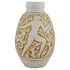 Art Deco Ceramic Vase with Nudes by Mougin Frères Design by Gaston, 1930