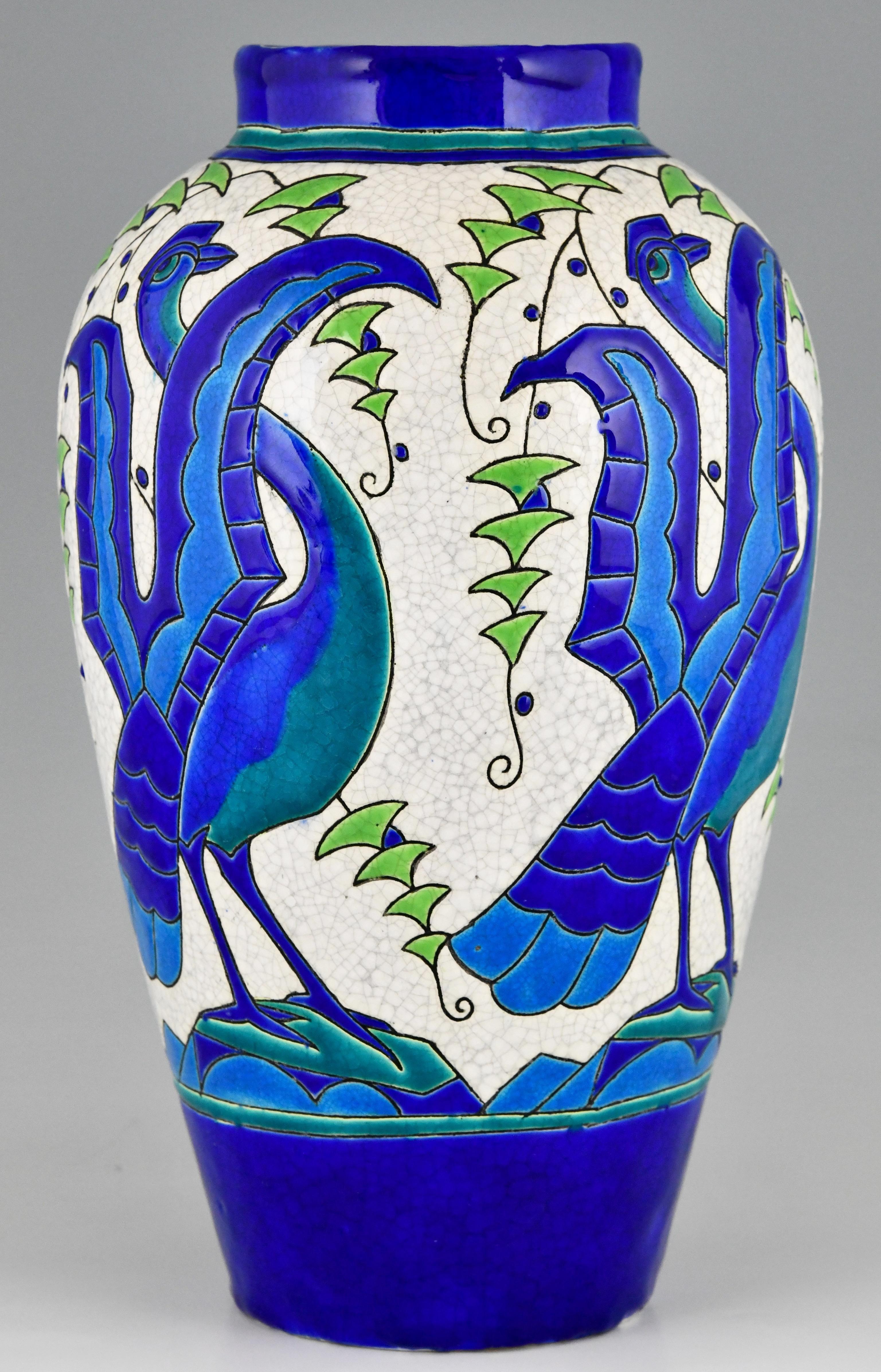 Art Deco Ceramic Vase with Stylized Birds, Charles Catteau for Keramis, 1931 2