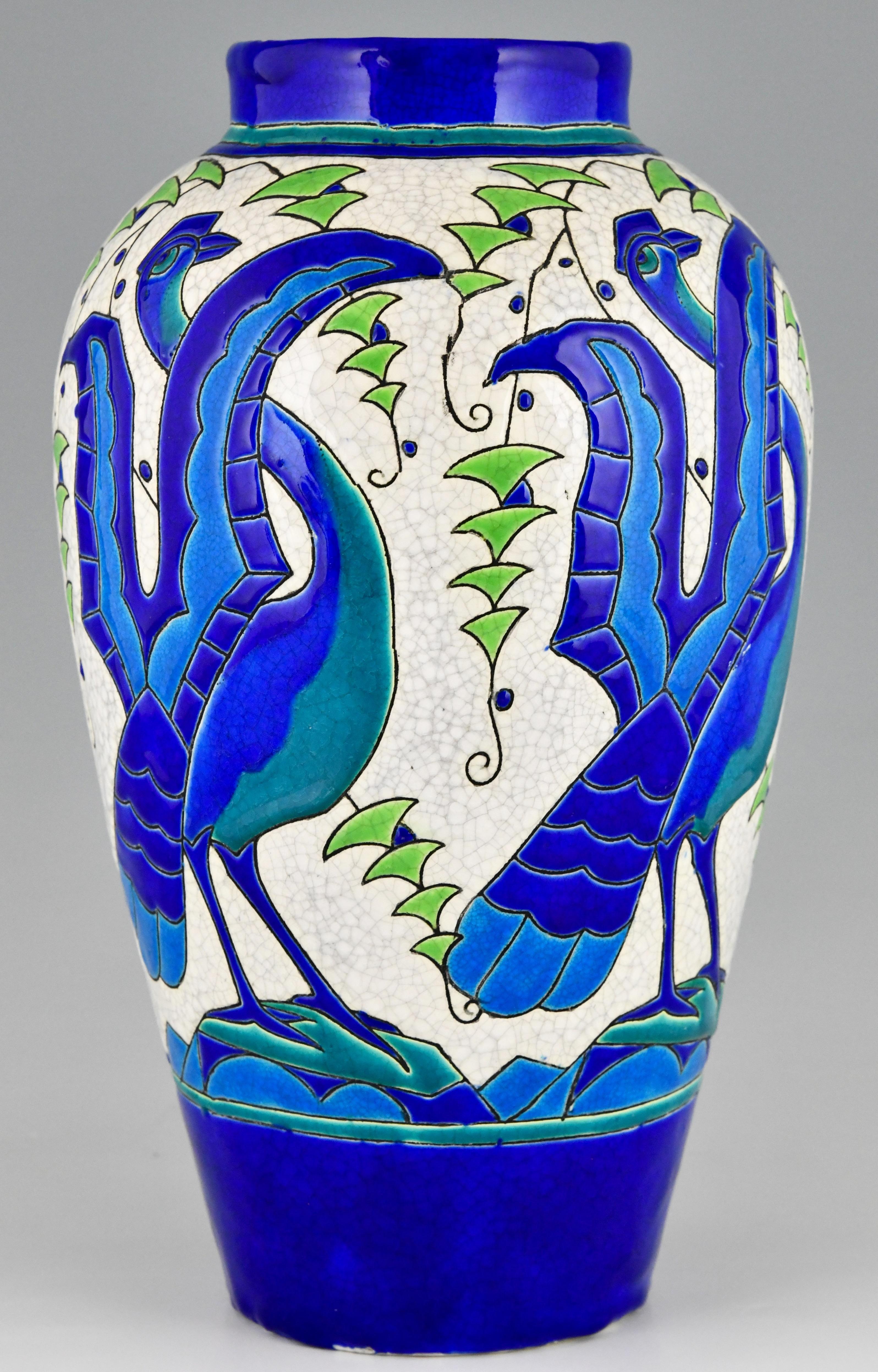 Art Deco Ceramic Vase with Stylized Birds, Charles Catteau for Keramis, 1931 3
