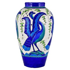 Art Deco Ceramic Vase with Stylized Birds, Charles Catteau for Keramis, 1931