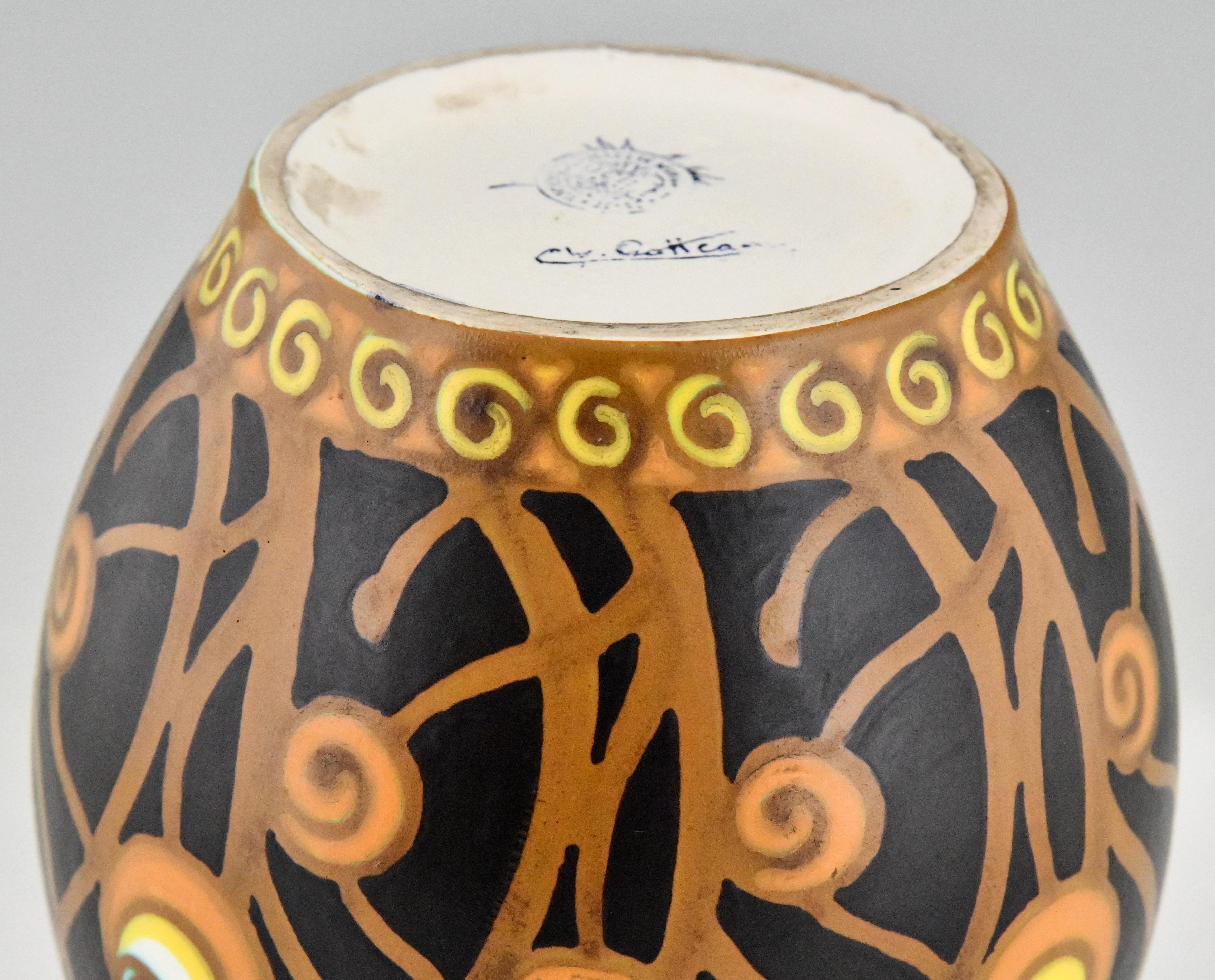 Art Deco Ceramic Vase with Stylized Flowers by Charles Catteau Boch Frères, 1925 4