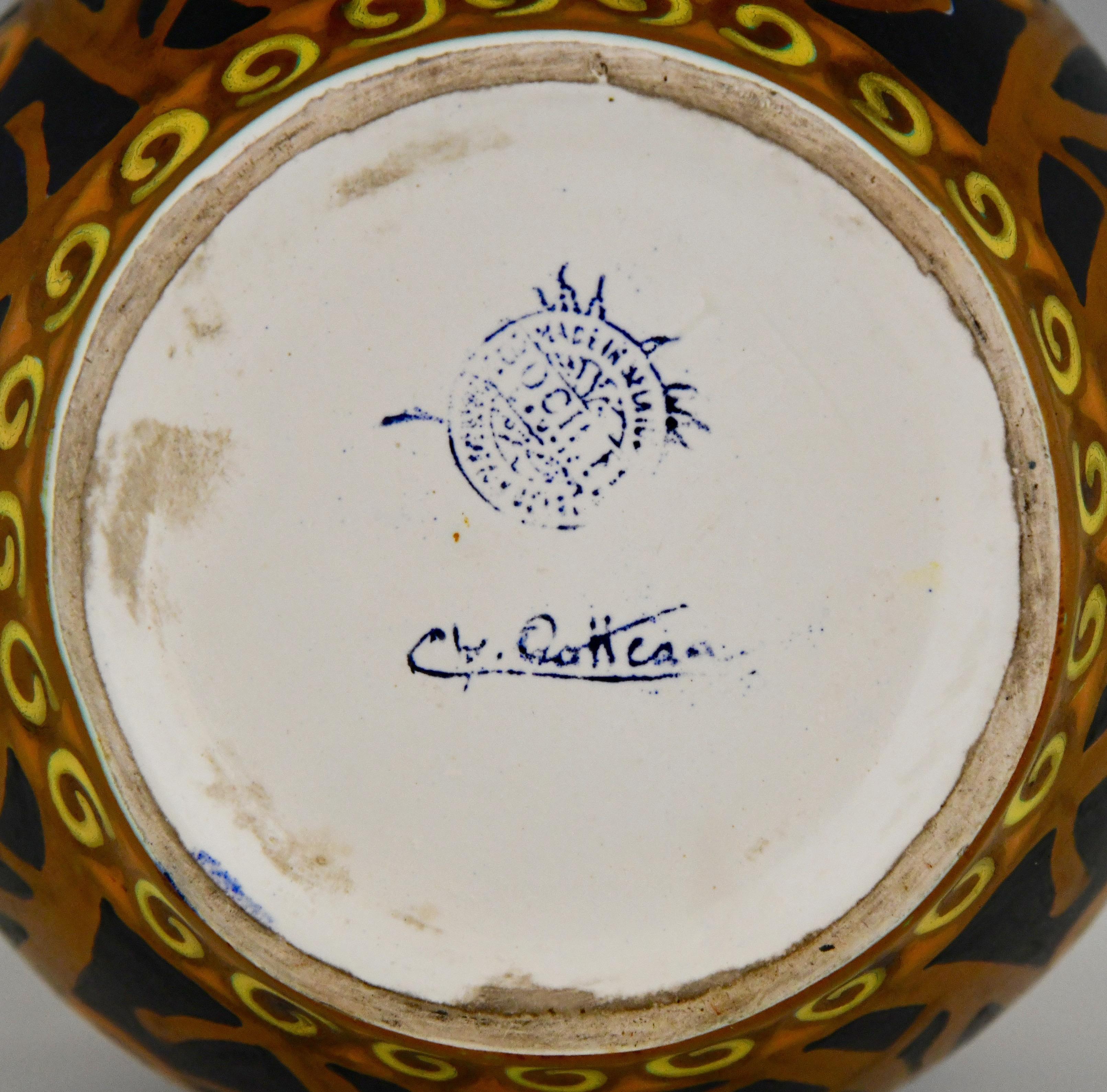 Art Deco Ceramic Vase with Stylized Flowers by Charles Catteau Boch Frères, 1925 5