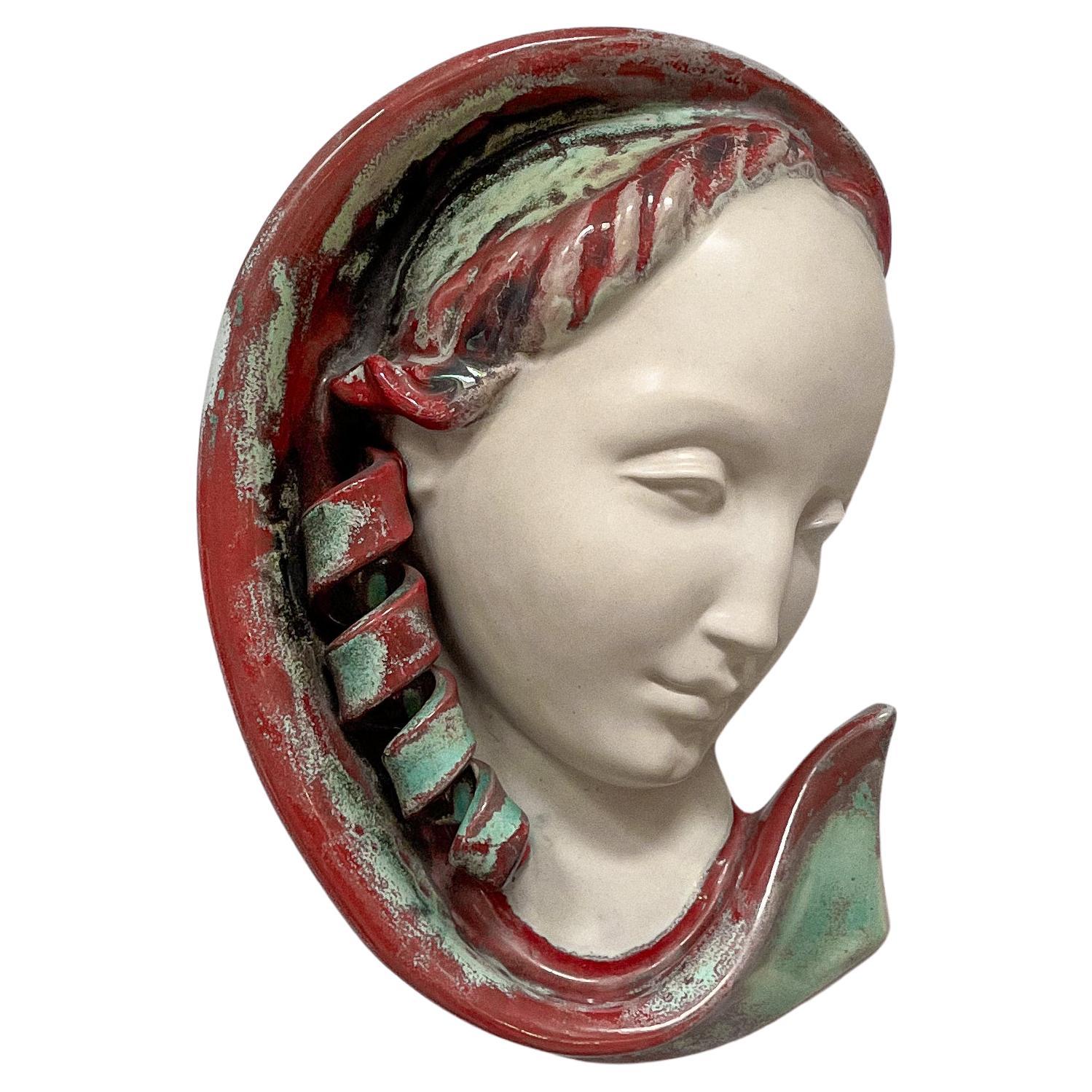Art Deco ceramic wall mask by Michael Andersen 
Sons, Denmark, 1930s