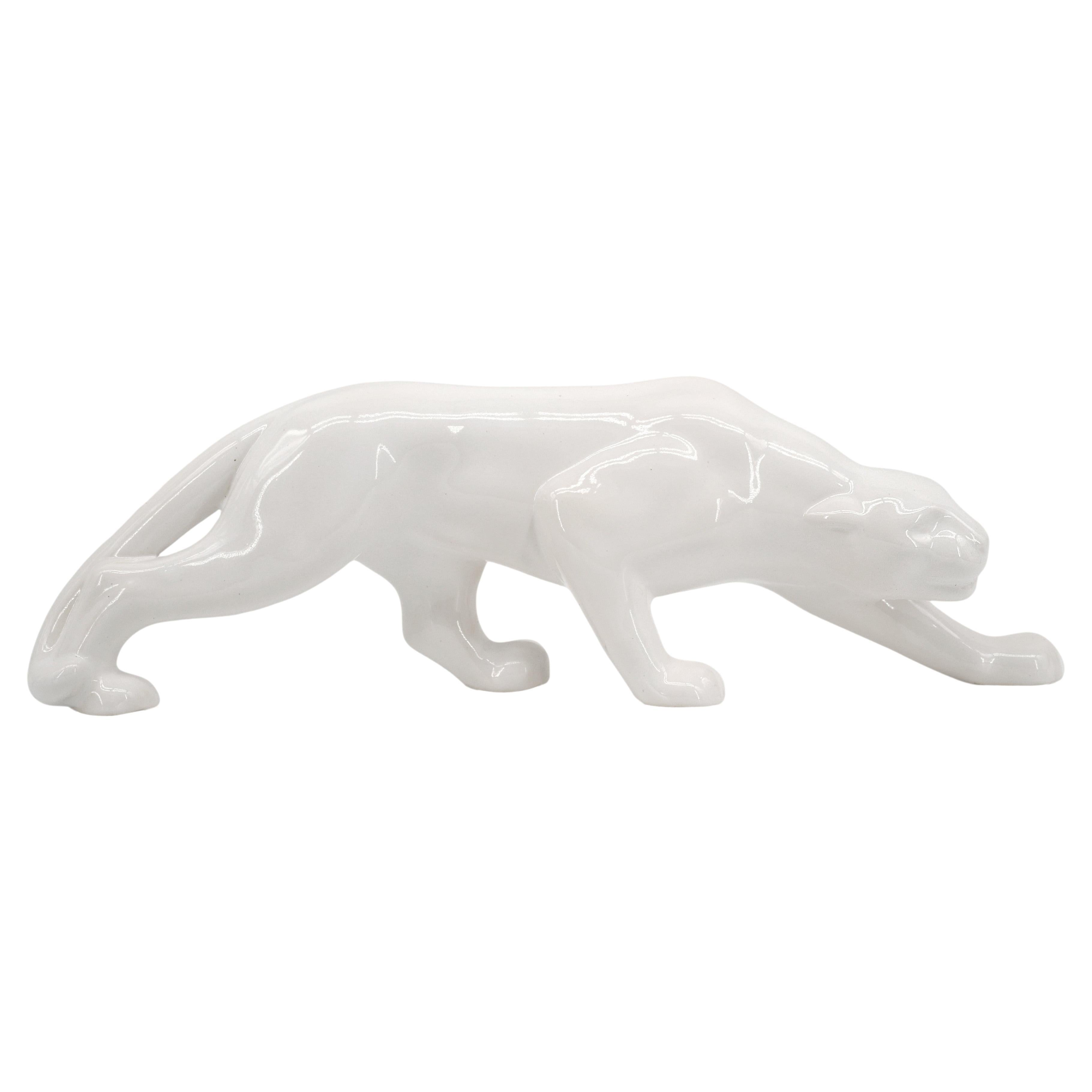 Art Deco Ceramic White Lioness, 1920