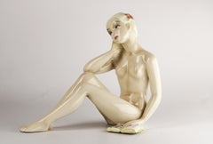 Mid-20th Century Glazed Ceramic Naked Woman Figure Sculpture from Torino, Italy