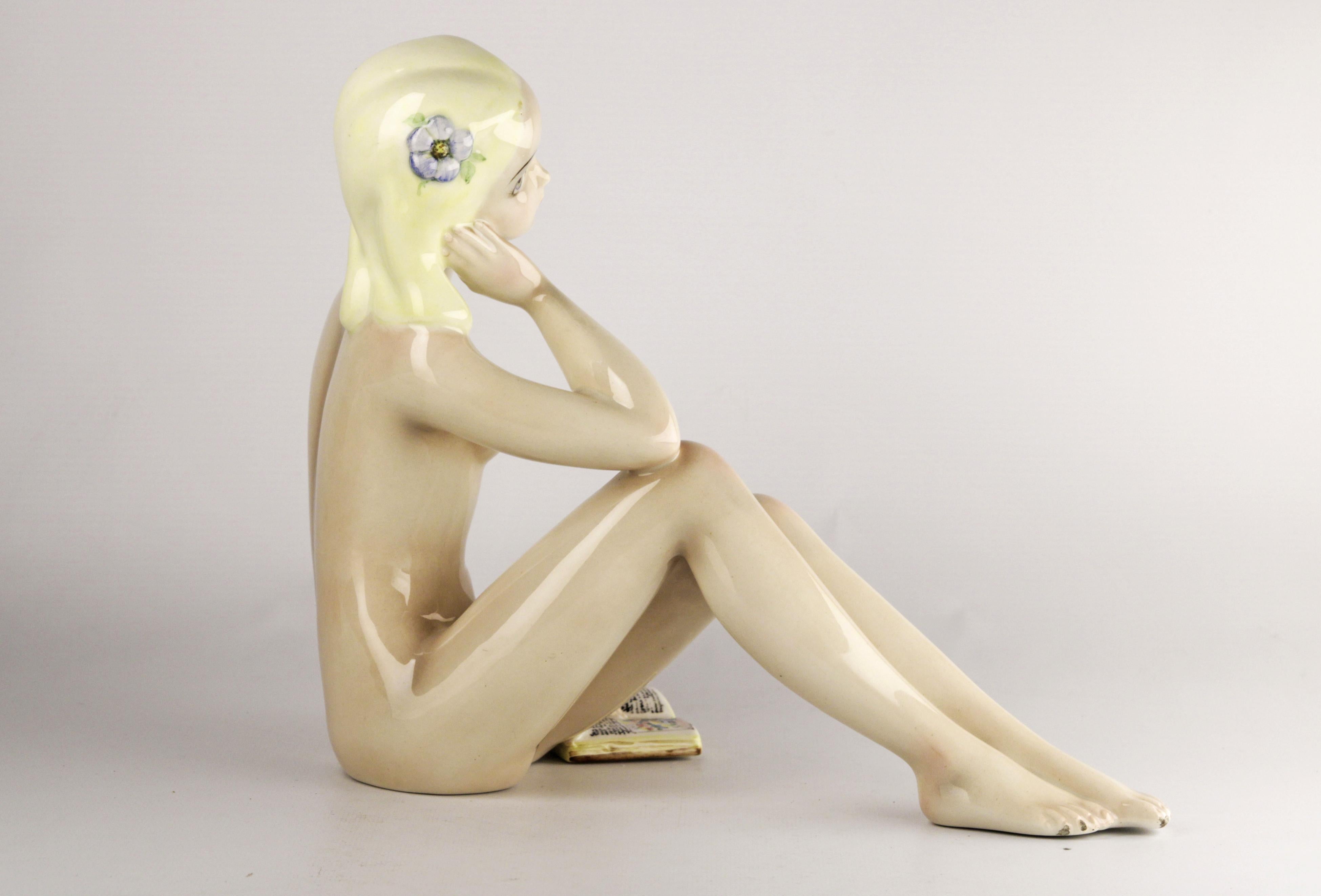 Mid-Century Modern Mid-20th Century Glazed Ceramic Naked Woman Figure Sculpture from Torino, Italy For Sale