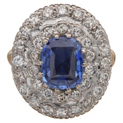 Art Deco Cert. 2.51 Carat Natural Ceylon Sapphire 1.20 Ct Diamond Plat Gold Ring