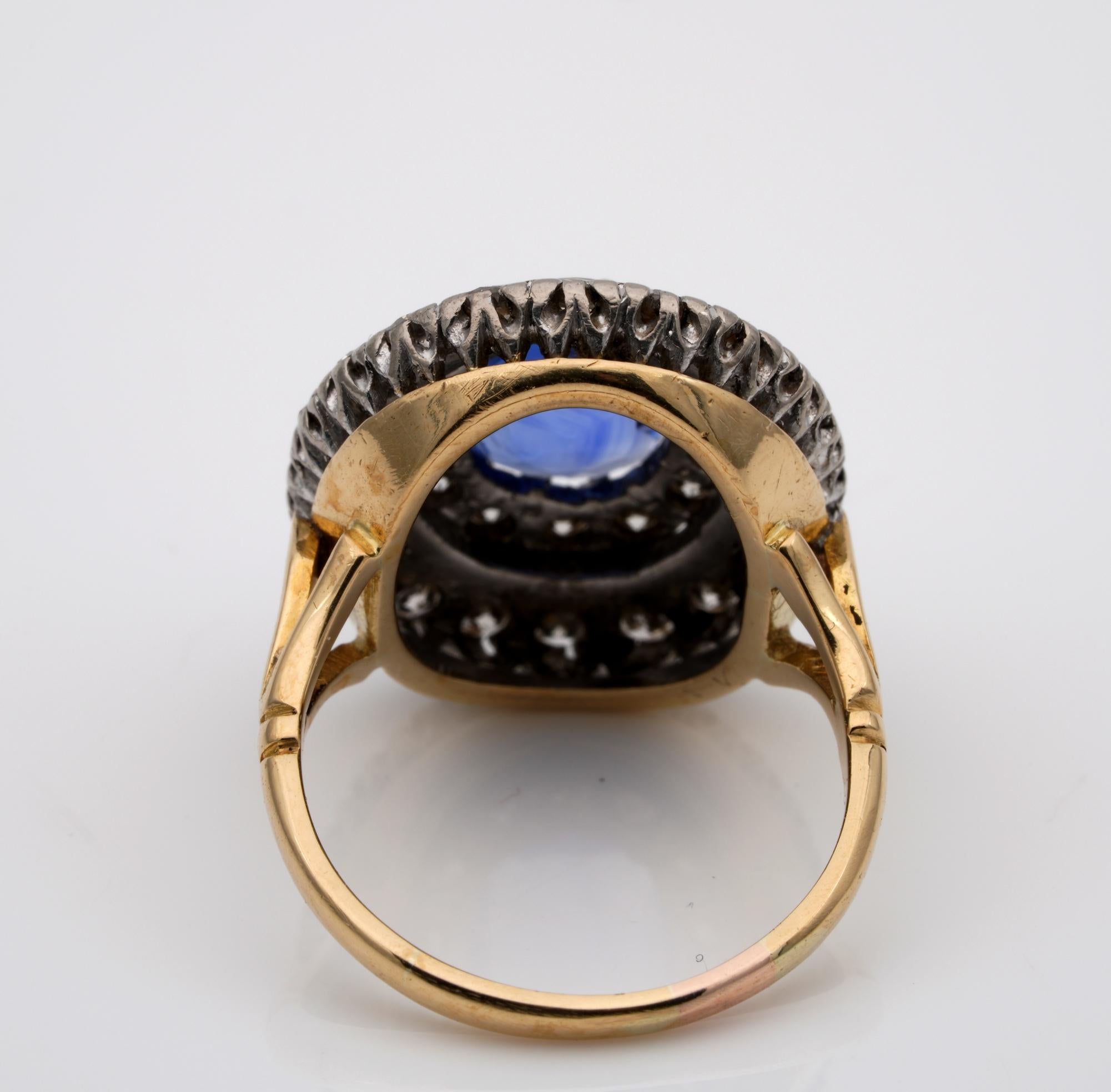 Women's Art Deco Cert. 2.51 Carat Natural Ceylon Sapphire 1.20 Ct Diamond Plat Gold Ring For Sale