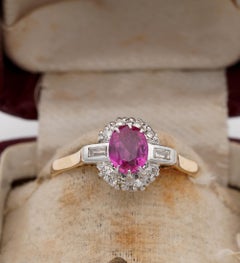 Art Deco Cert. Burma No Heat Pink Sapphire Diamond Ring